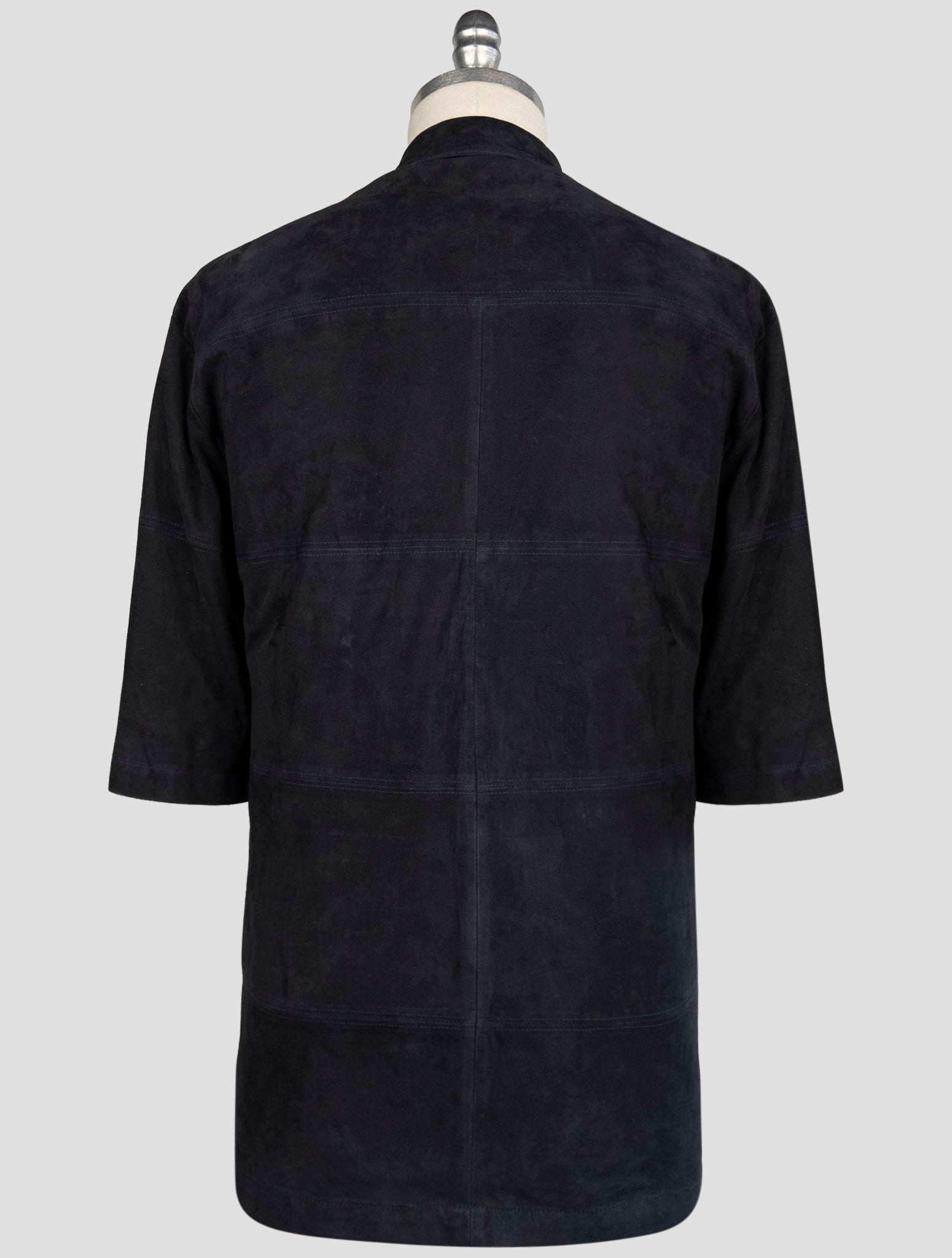 Kiton Blue Leather Suede Short Sleeve Shirt