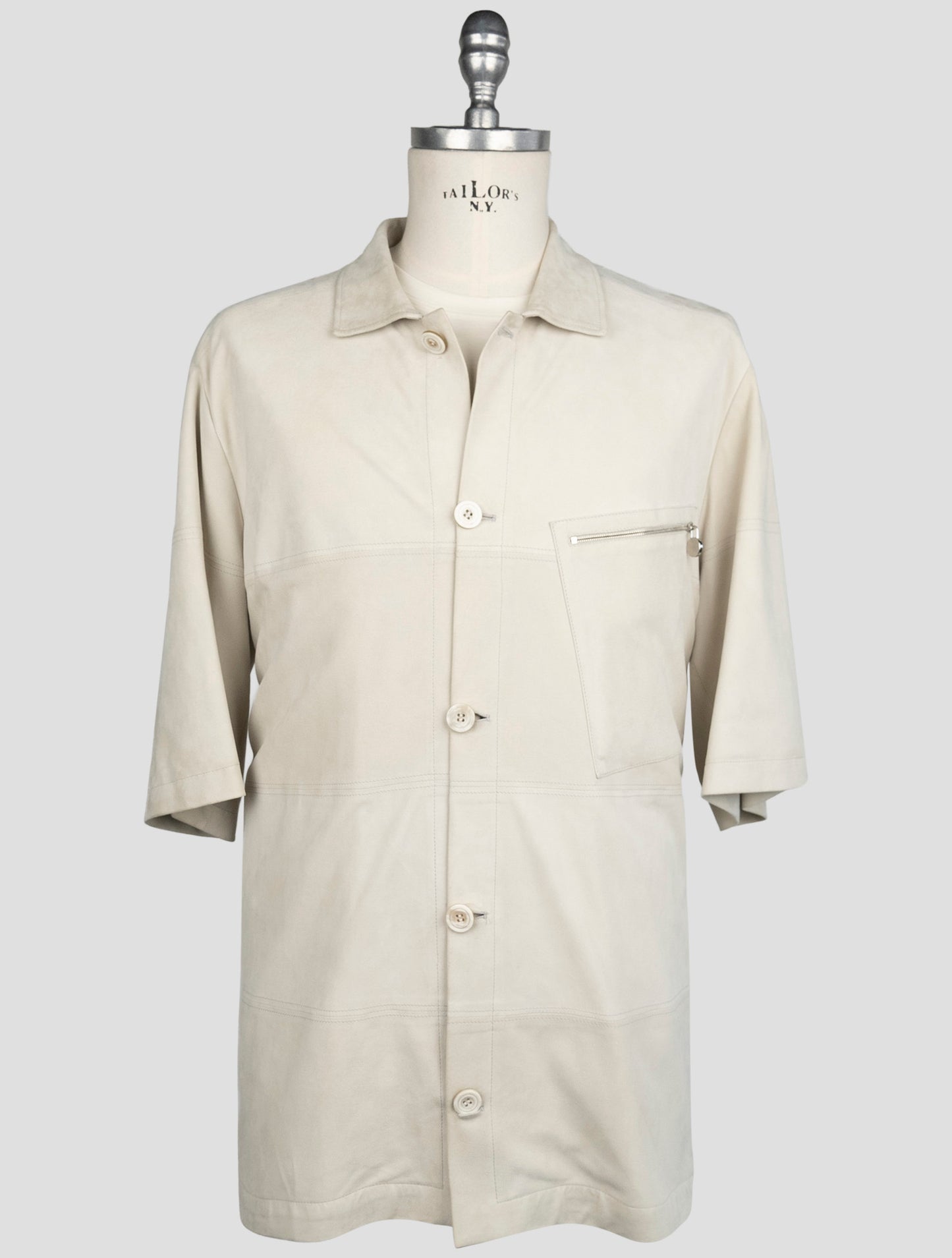 Kiton Beige Leather Suede Short Sleeve Shirt