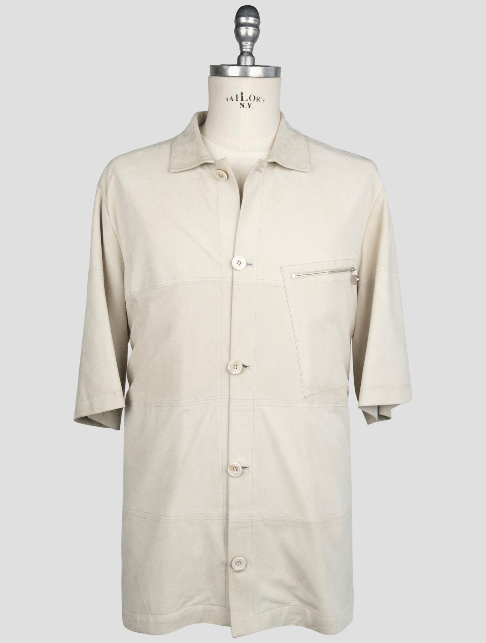 Kiton Beige Leather Suede Short Sleeve Shirt