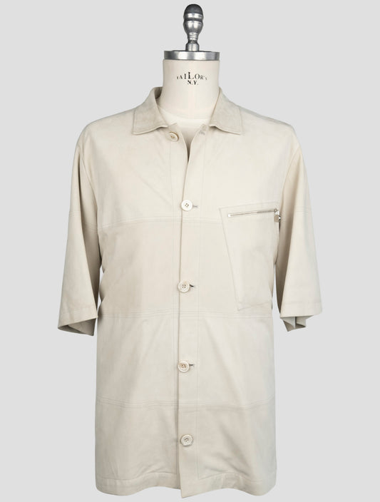 Kiton Beige Leather Suede Short Sleeve Shirt
