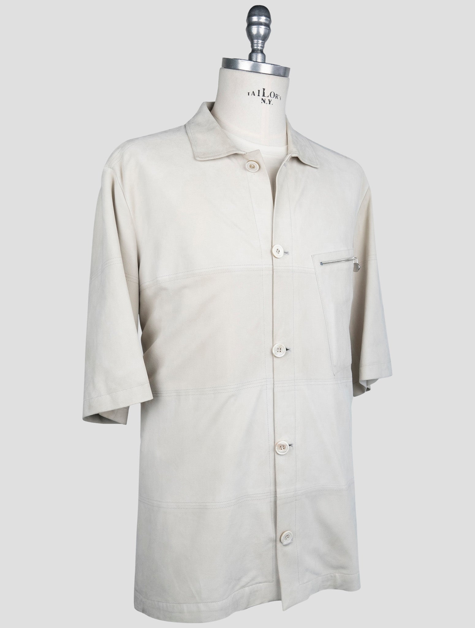Kiton Beige Leather Suede Short Sleeve Shirt