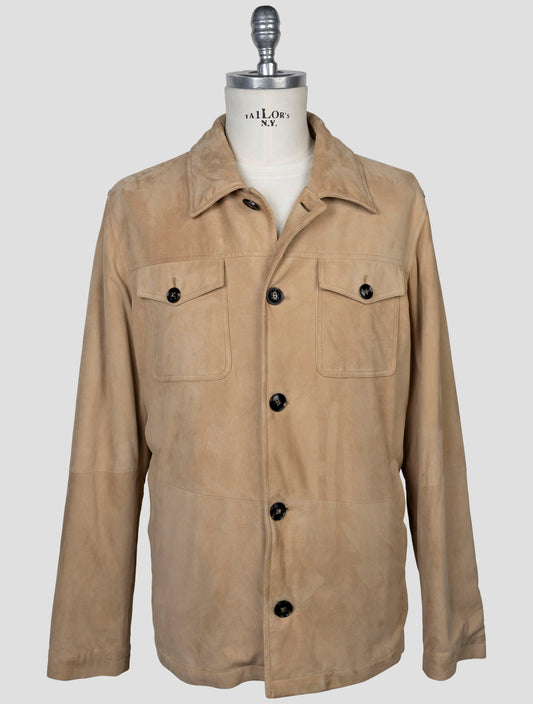 Kiton Beige Leather Suede Coat