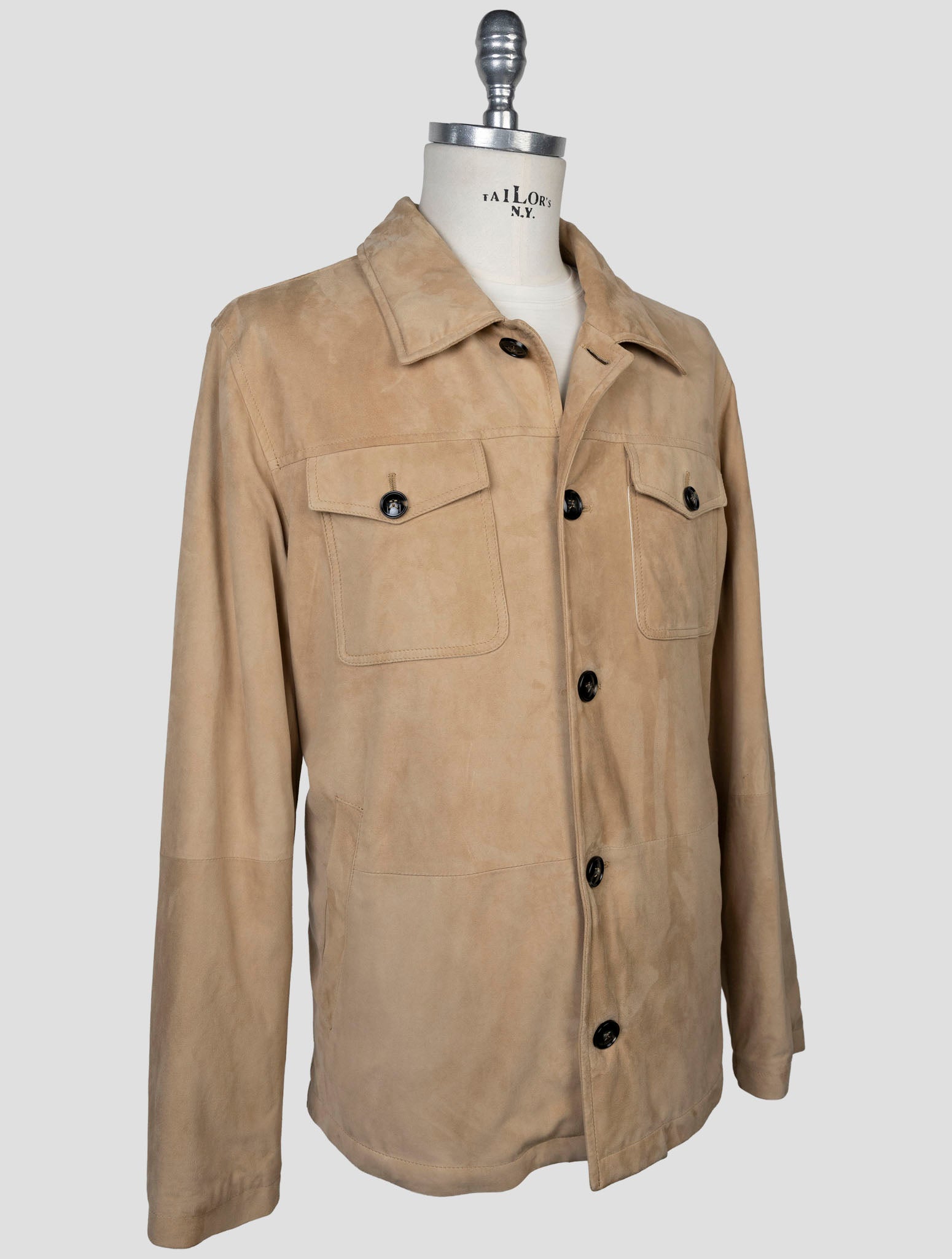 Kiton Beige Leather Suede Coat