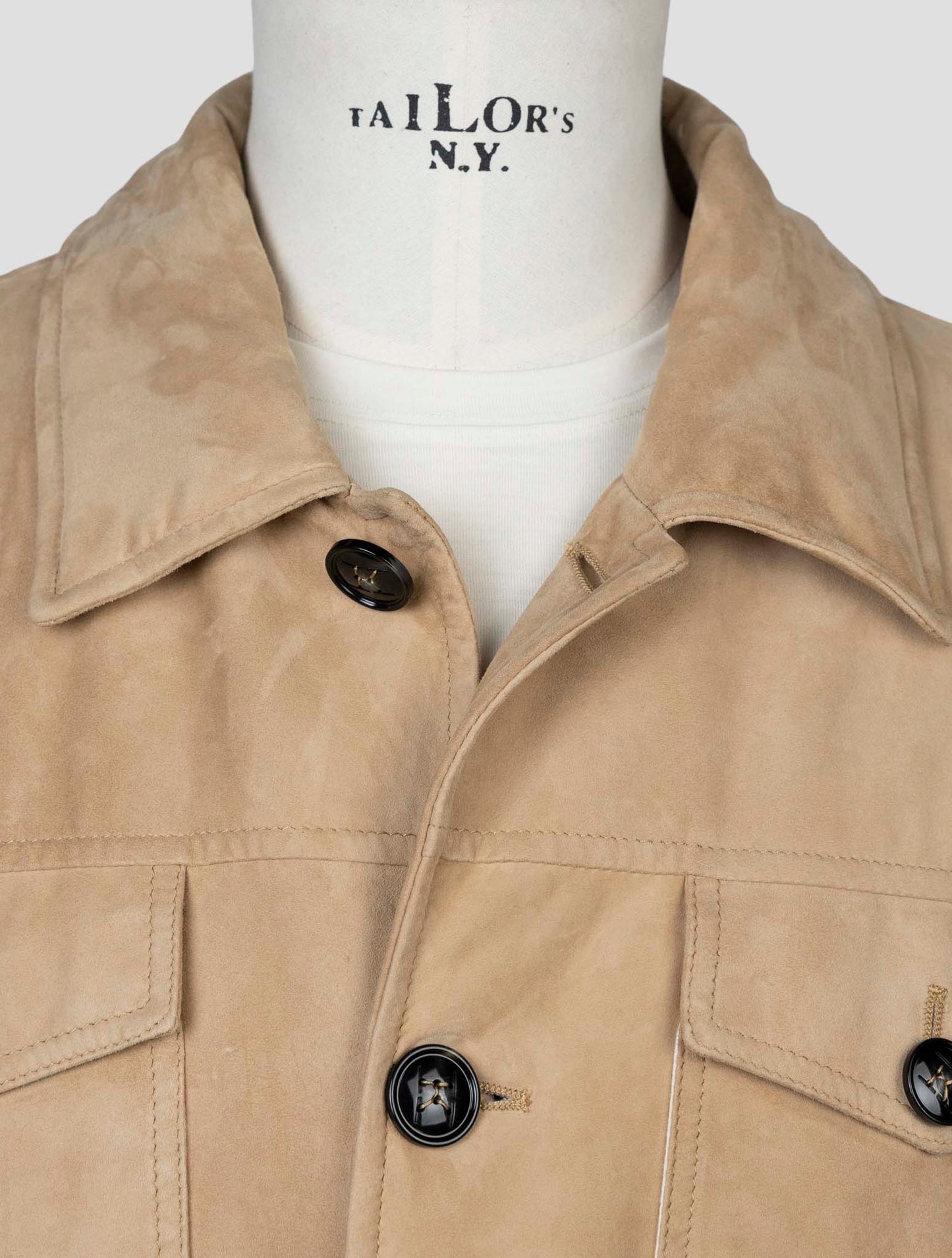 Kiton Beige Leather Suede Coat