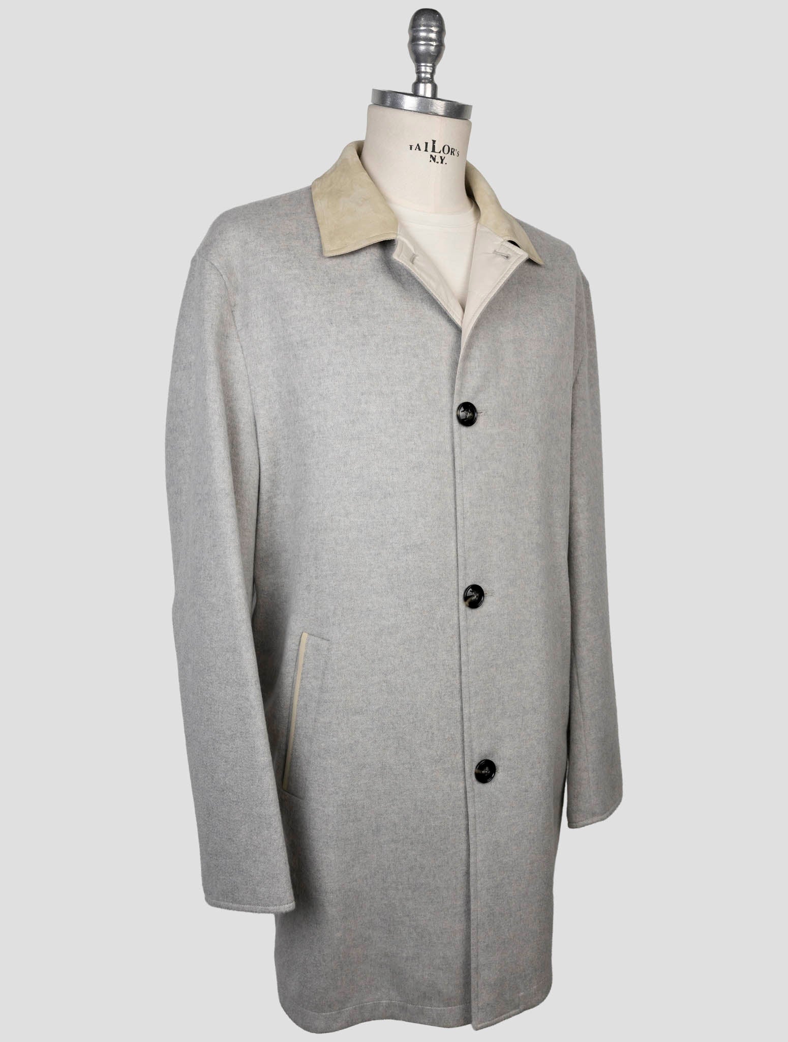 Kiton Gray Beige Cashmere Reverse Overcoat