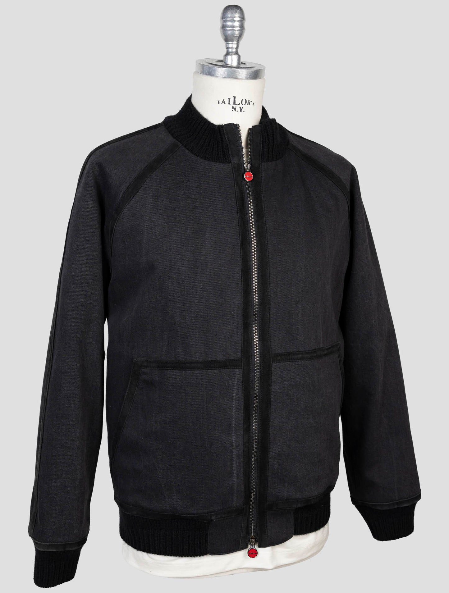 Kiton Dark Blue Cotton Ea Weasel Fur Coat