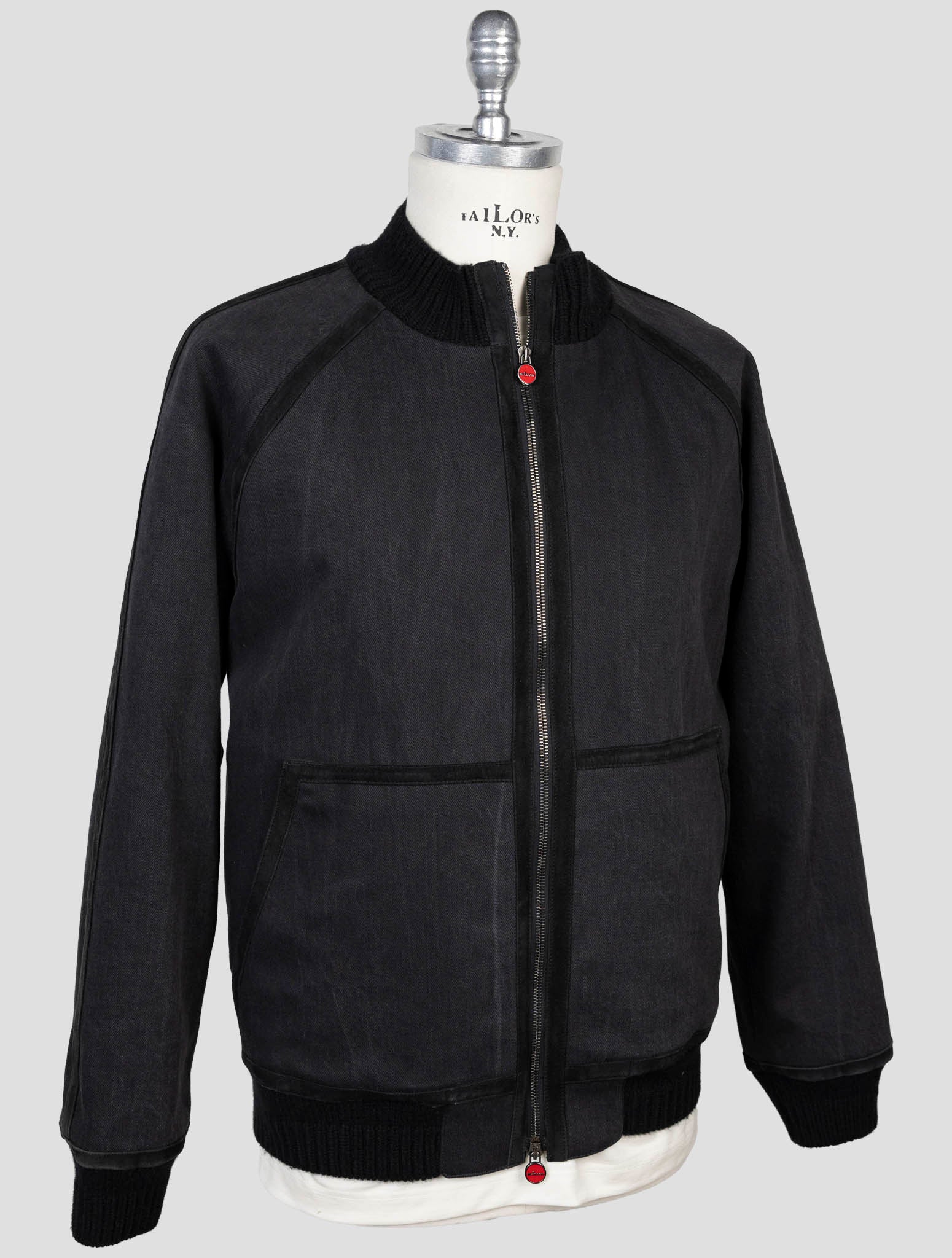 Kiton Dark Blue Cotton Ea Weasel Fur Coat