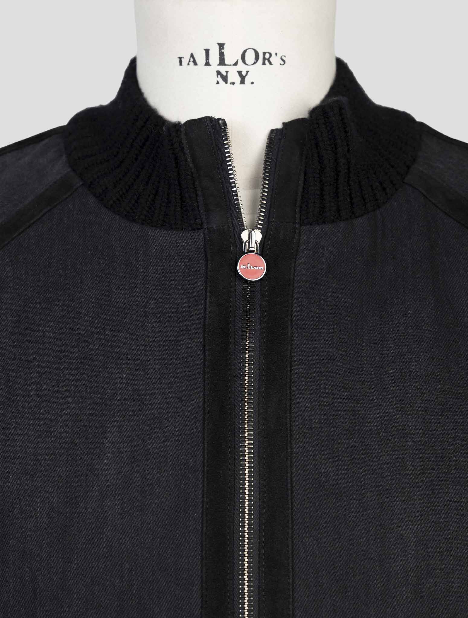 Kiton Dark Blue Cotton Ea Weasel Fur Coat