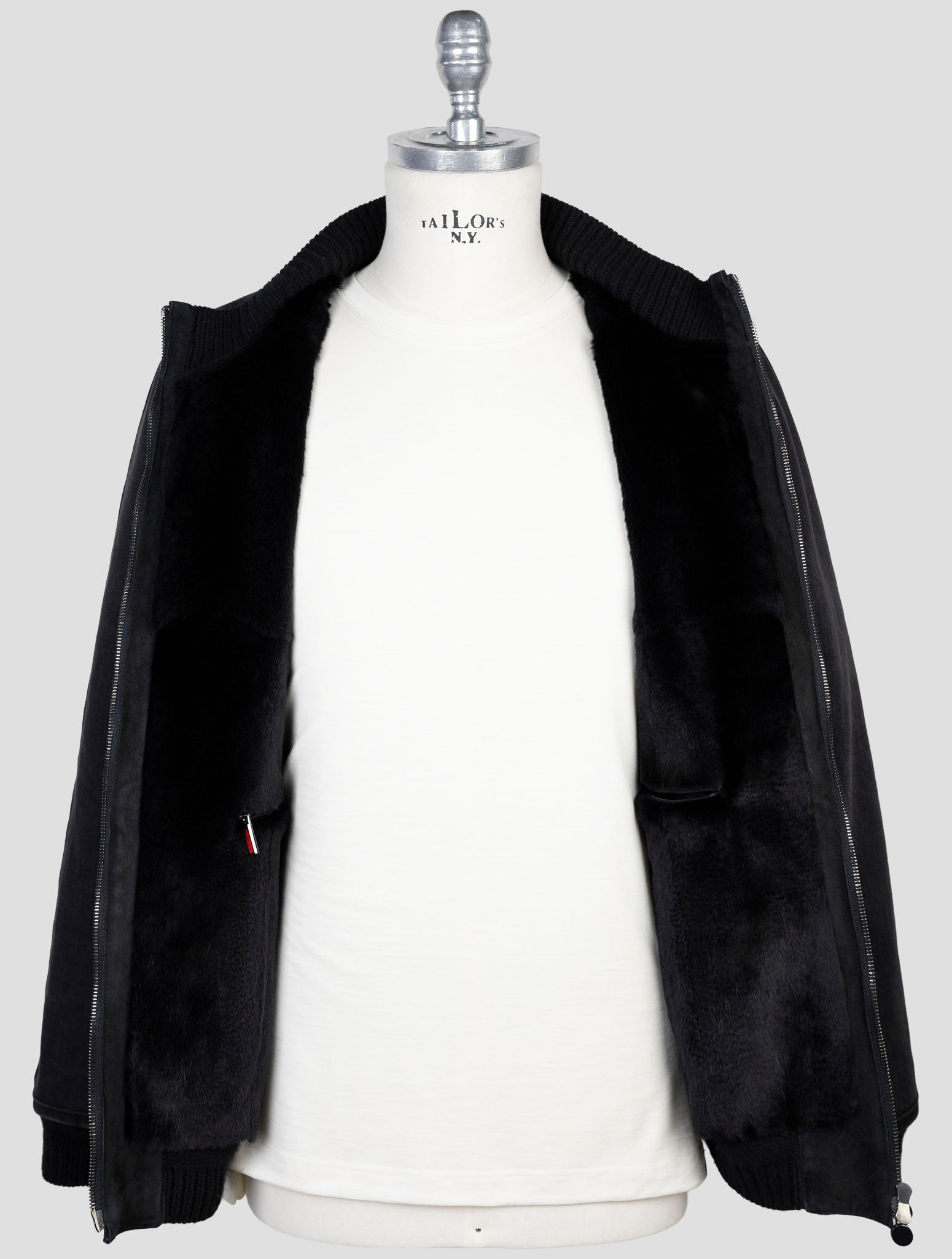 Kiton Dark Blue Cotton Ea Weasel Fur Coat