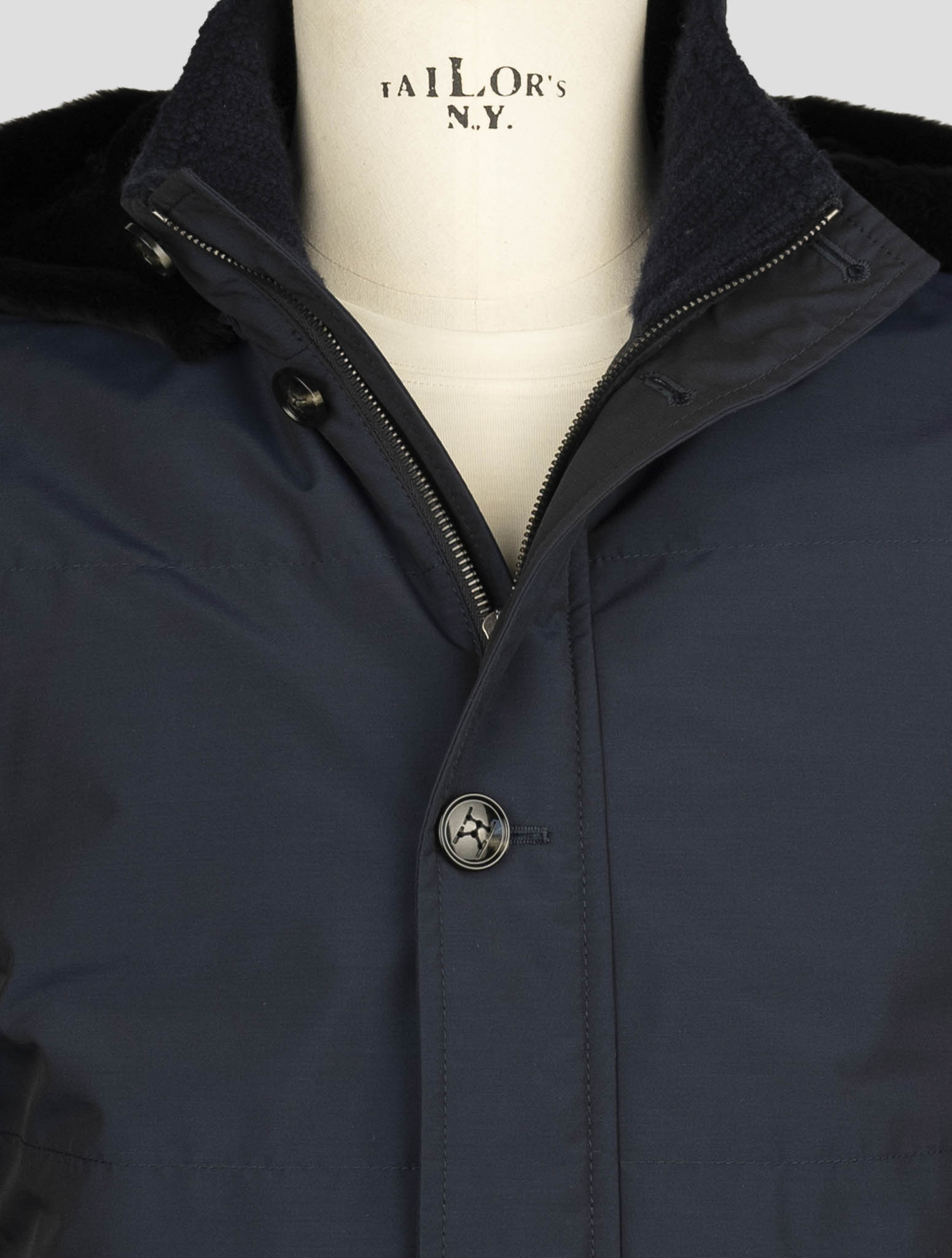 Kiton Blue Fleece Wool Pa Weasel Fur Overcoat