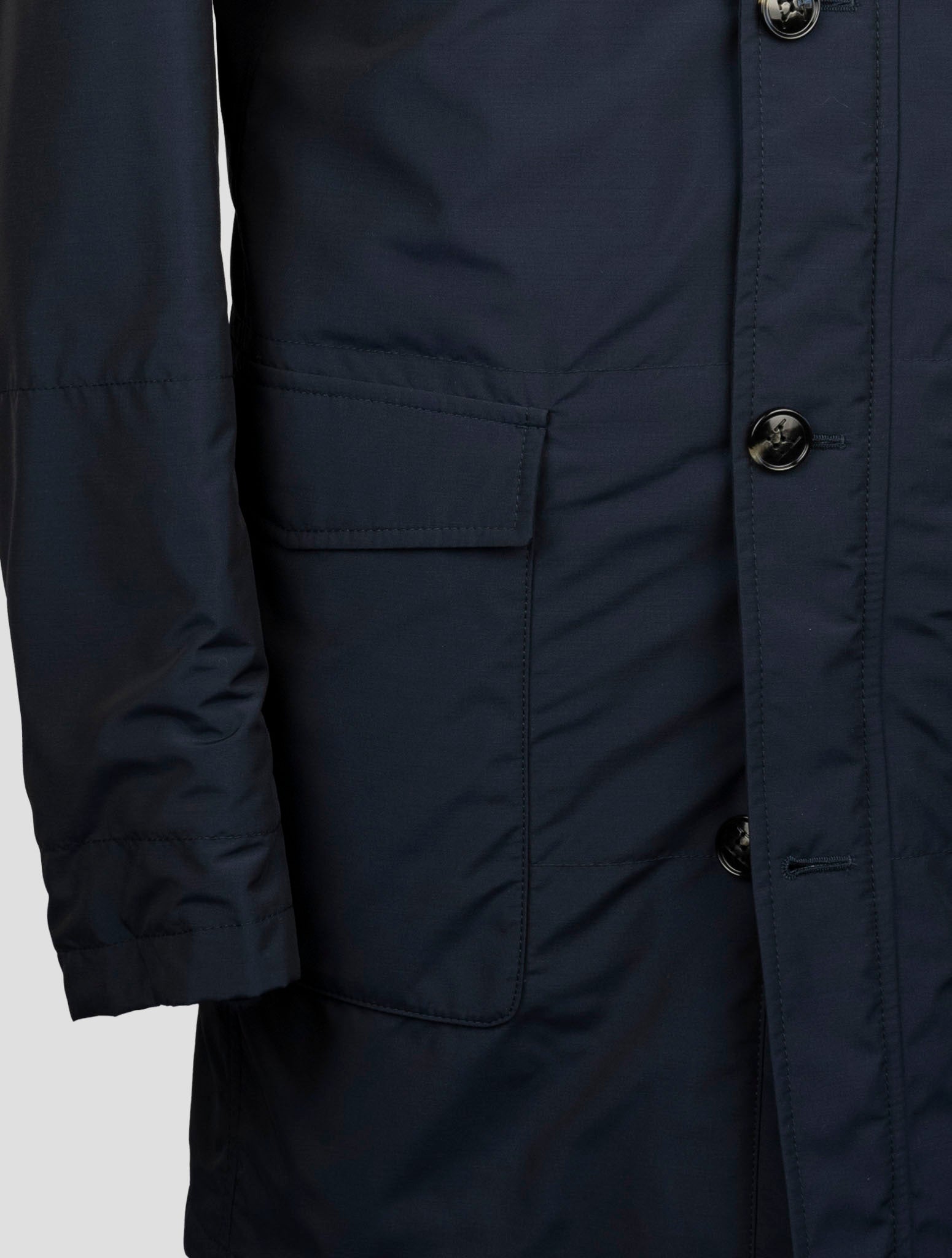 Kiton Blue Fleece Wool Pa Weasel Fur Overcoat