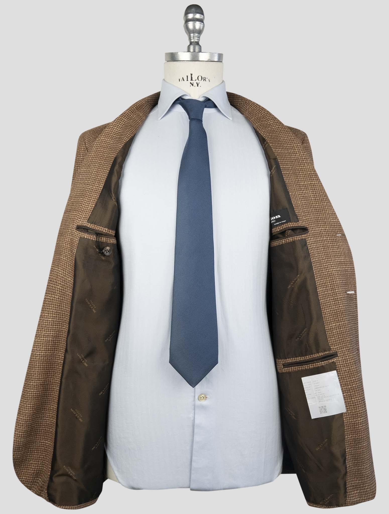Kiton Brown Cashmere Silk Cotton Virgin Wool Pa Blazer