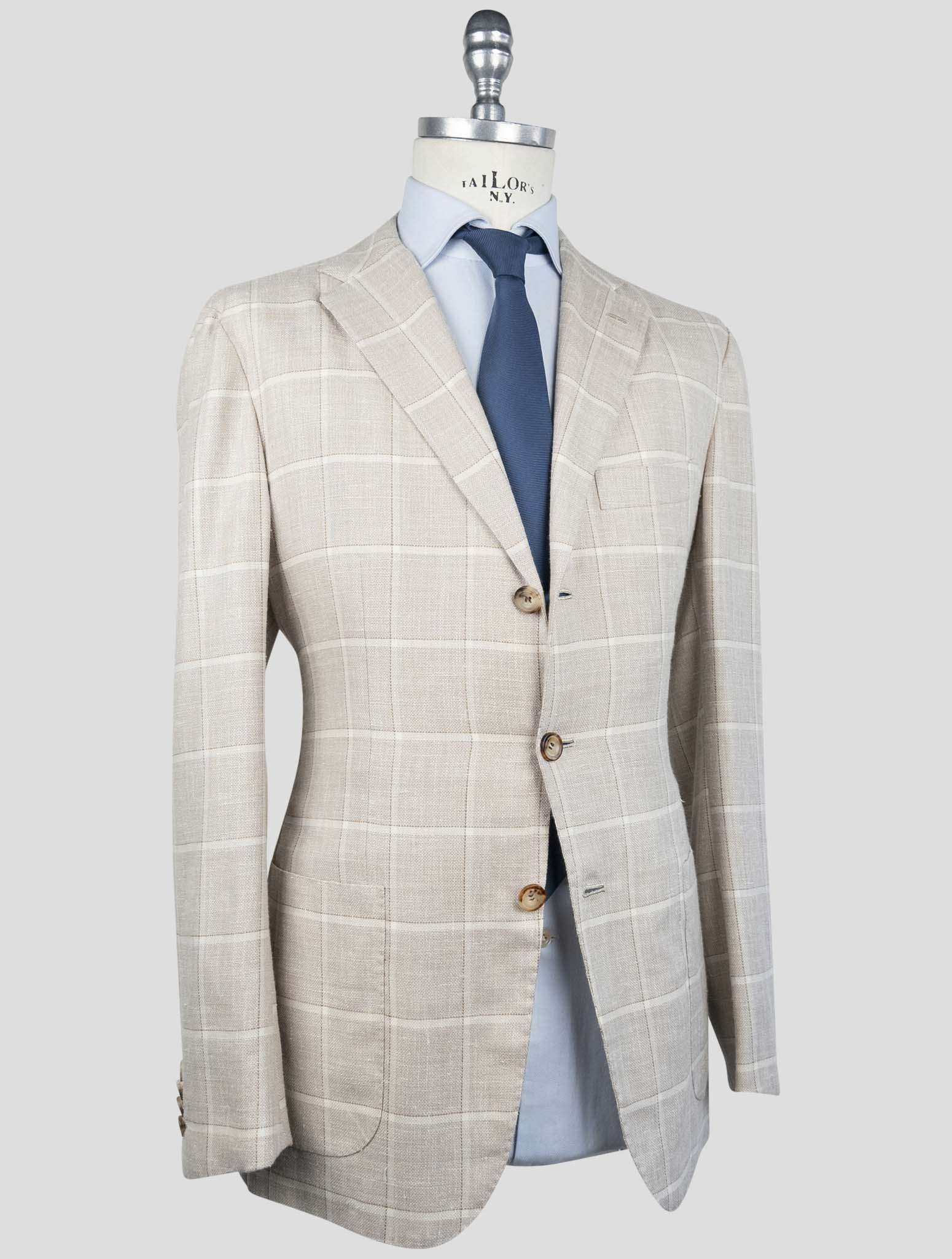 Kiton Brown Cashmere Silk Virgin Wool Blazer Detail