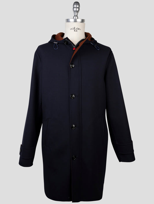 kiton Blue Wool Ea Overcoat