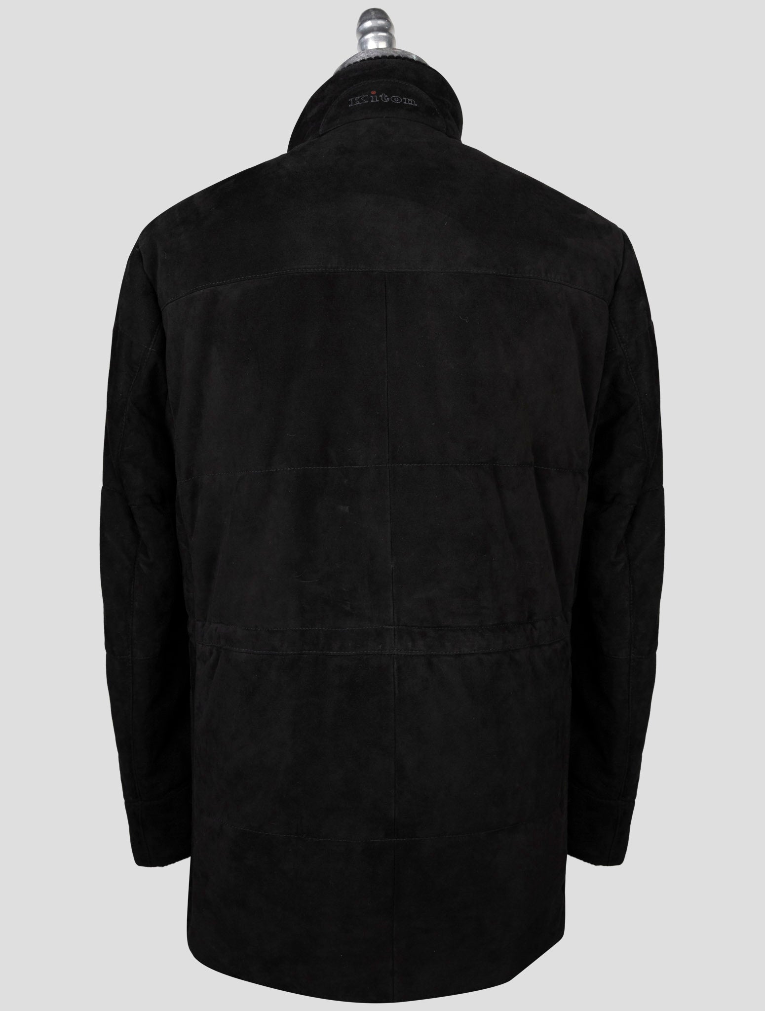 kiton Black Leather Suede Coat