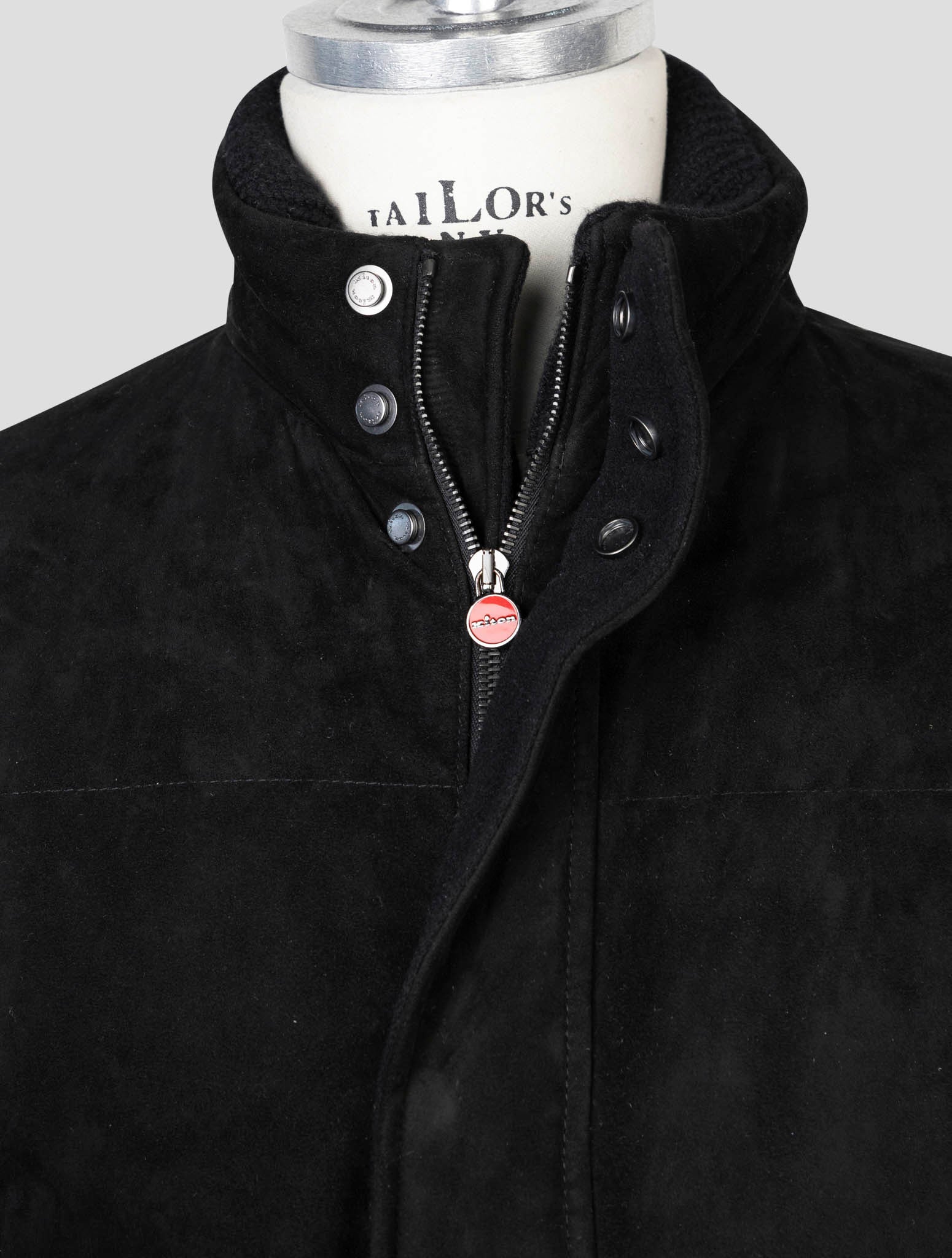 kiton Black Leather Suede Coat