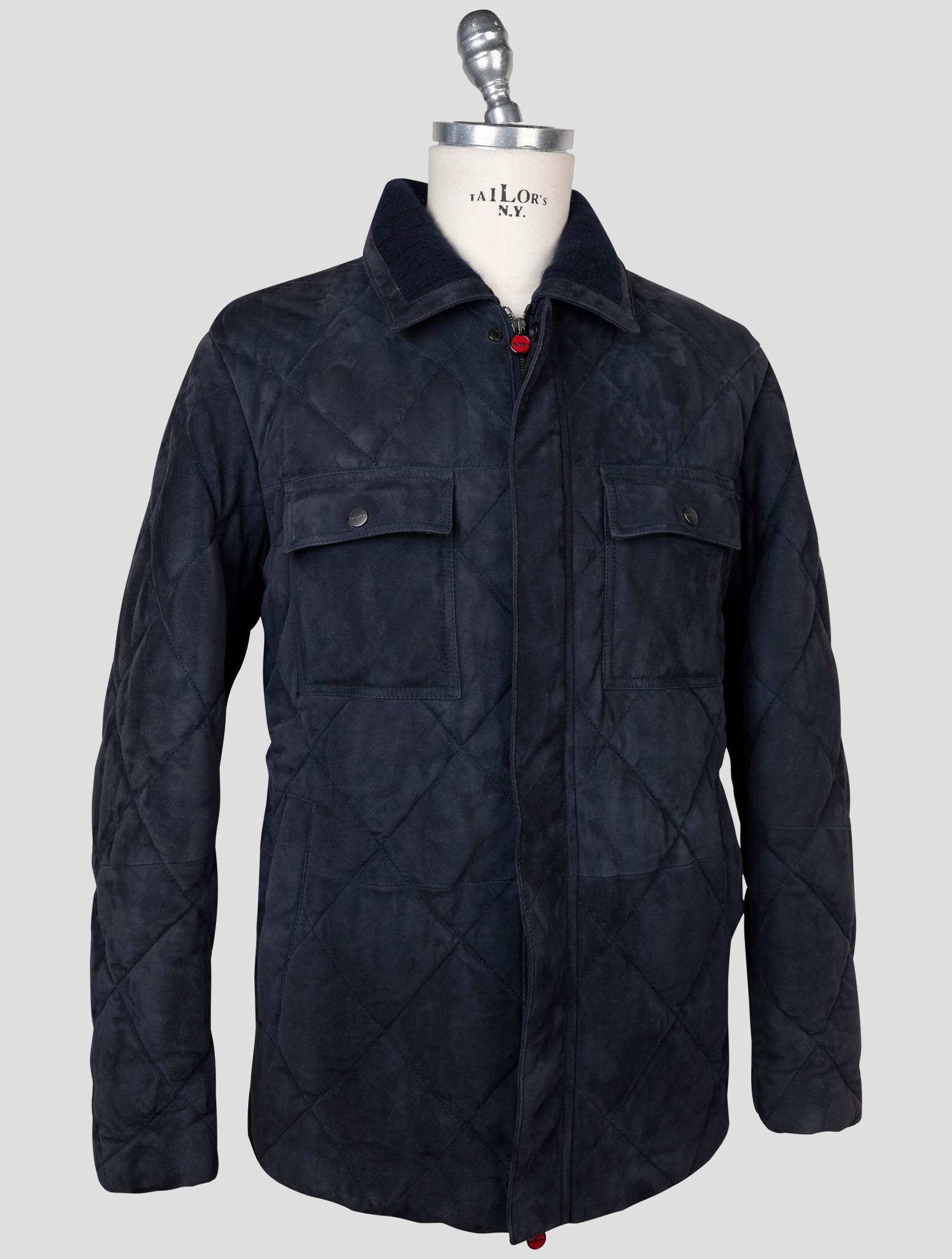 kiton Blue Leather Suede Coat