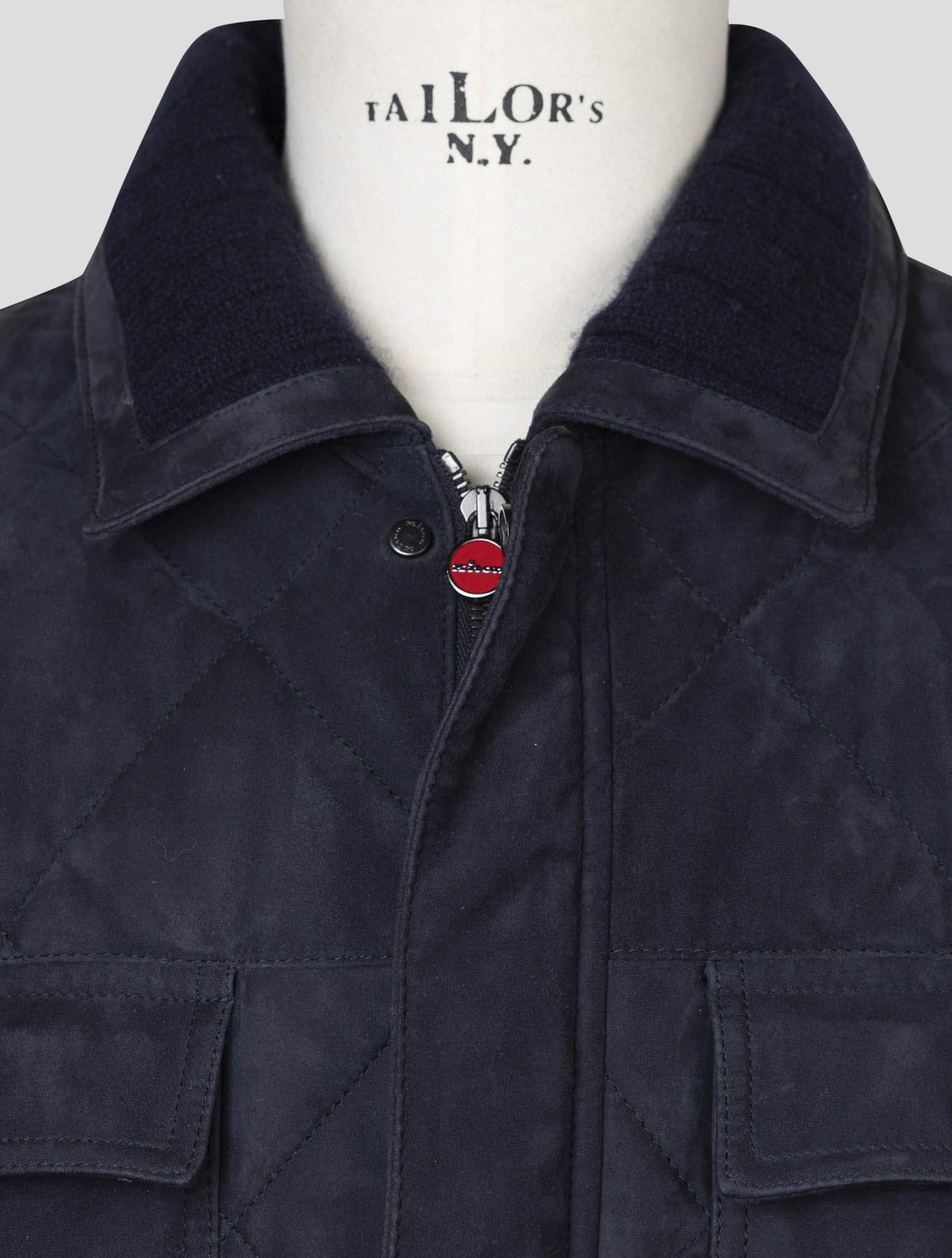 kiton Blue Leather Suede Coat