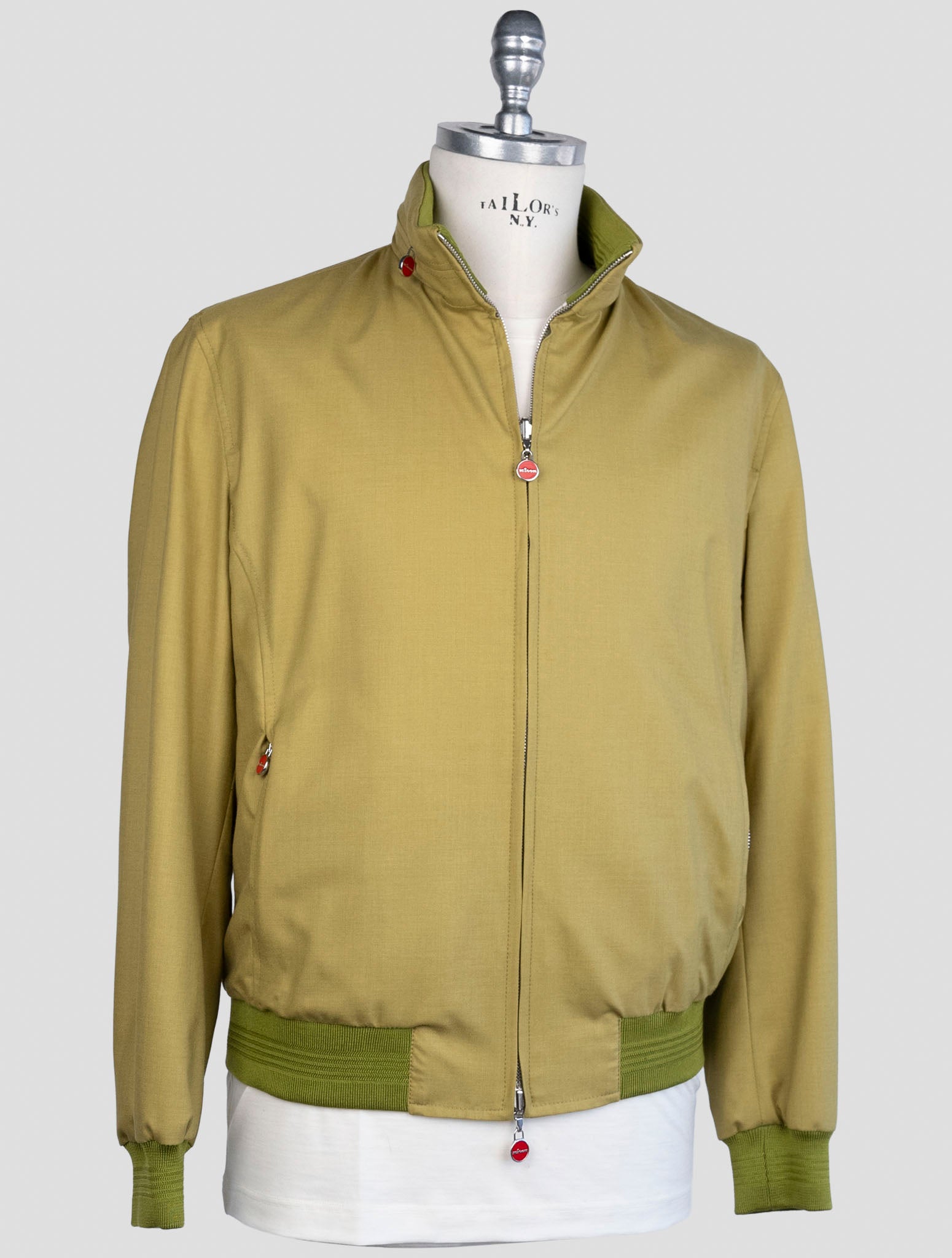 kiton Green Beige Cashmere Silk Pl Reverse Coat