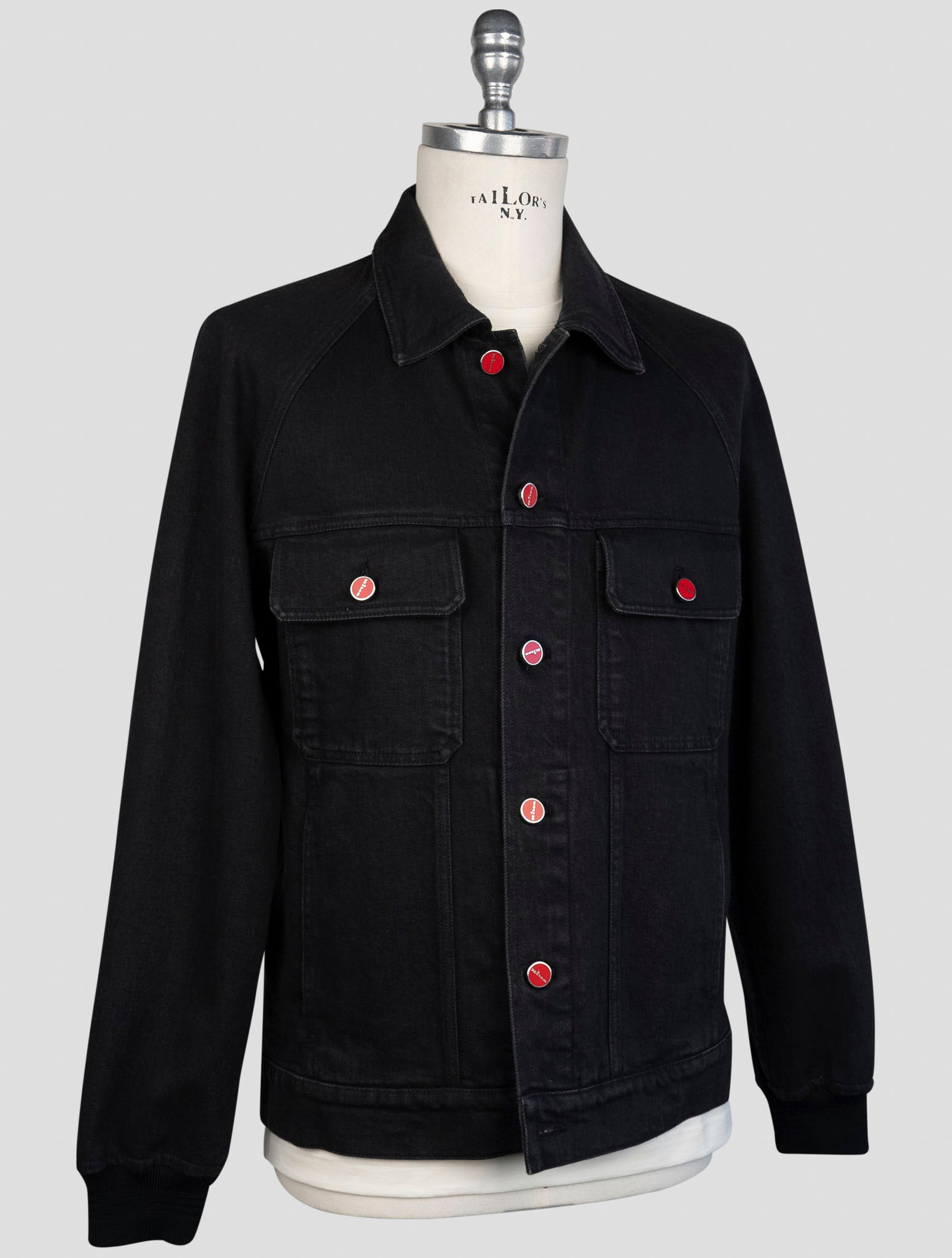 Kiton Black Cotton Coat profile view