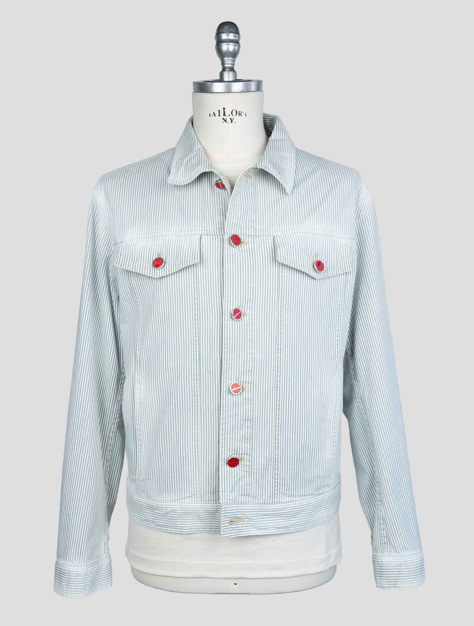 Kiton Light Blue White Cotton Ea Coat