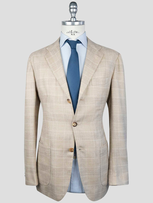 Kiton Beige Cashmere Virgin Wool Silk Linen Blazer