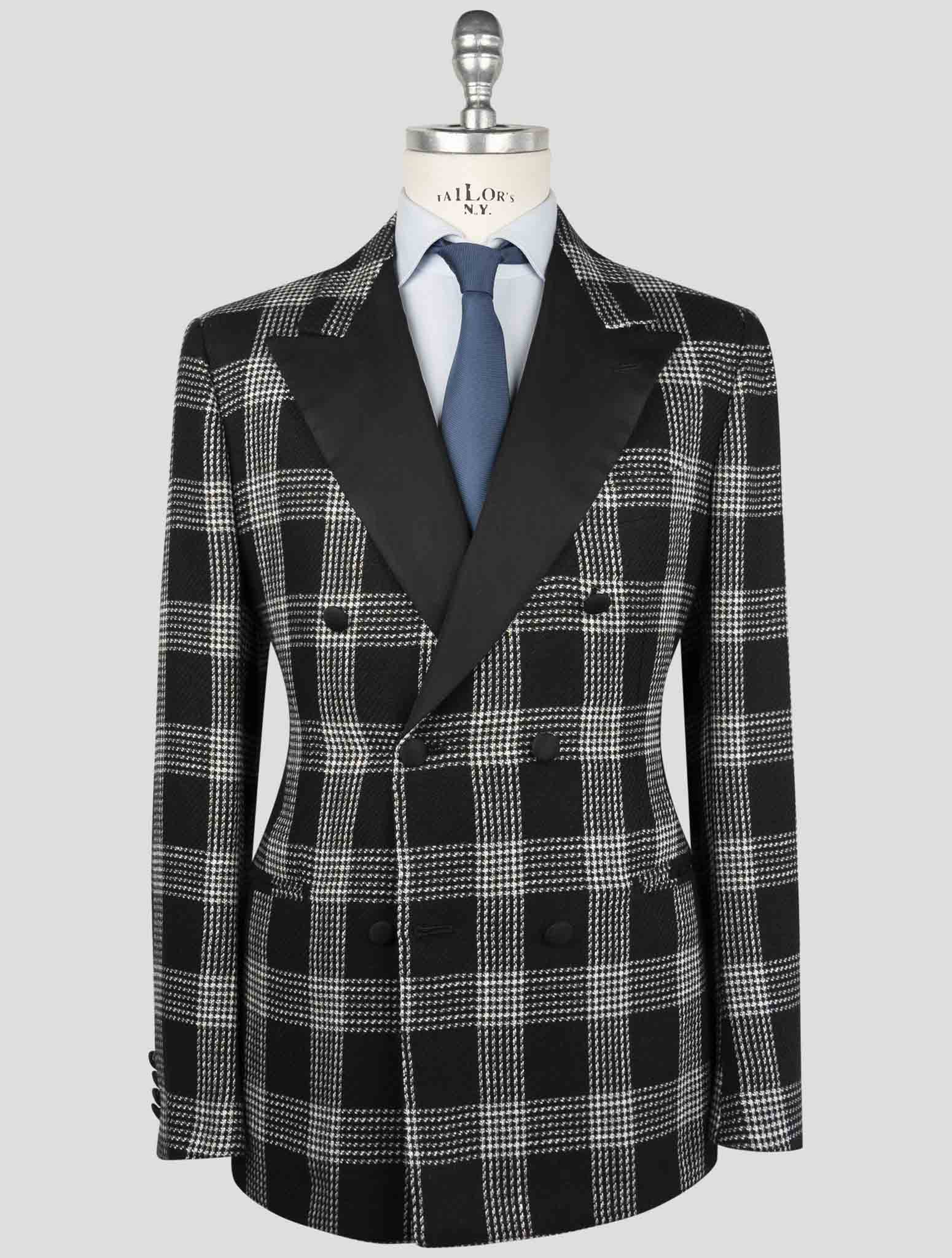 Kiton Black White Cashmere Linen Smoking Blazer