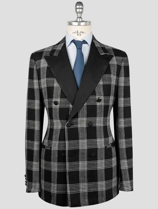 Kiton Black White Cashmere Linen Smoking Blazer