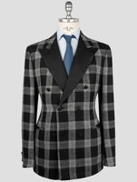 Kiton Black White Cashmere Linen Smoking Blazer