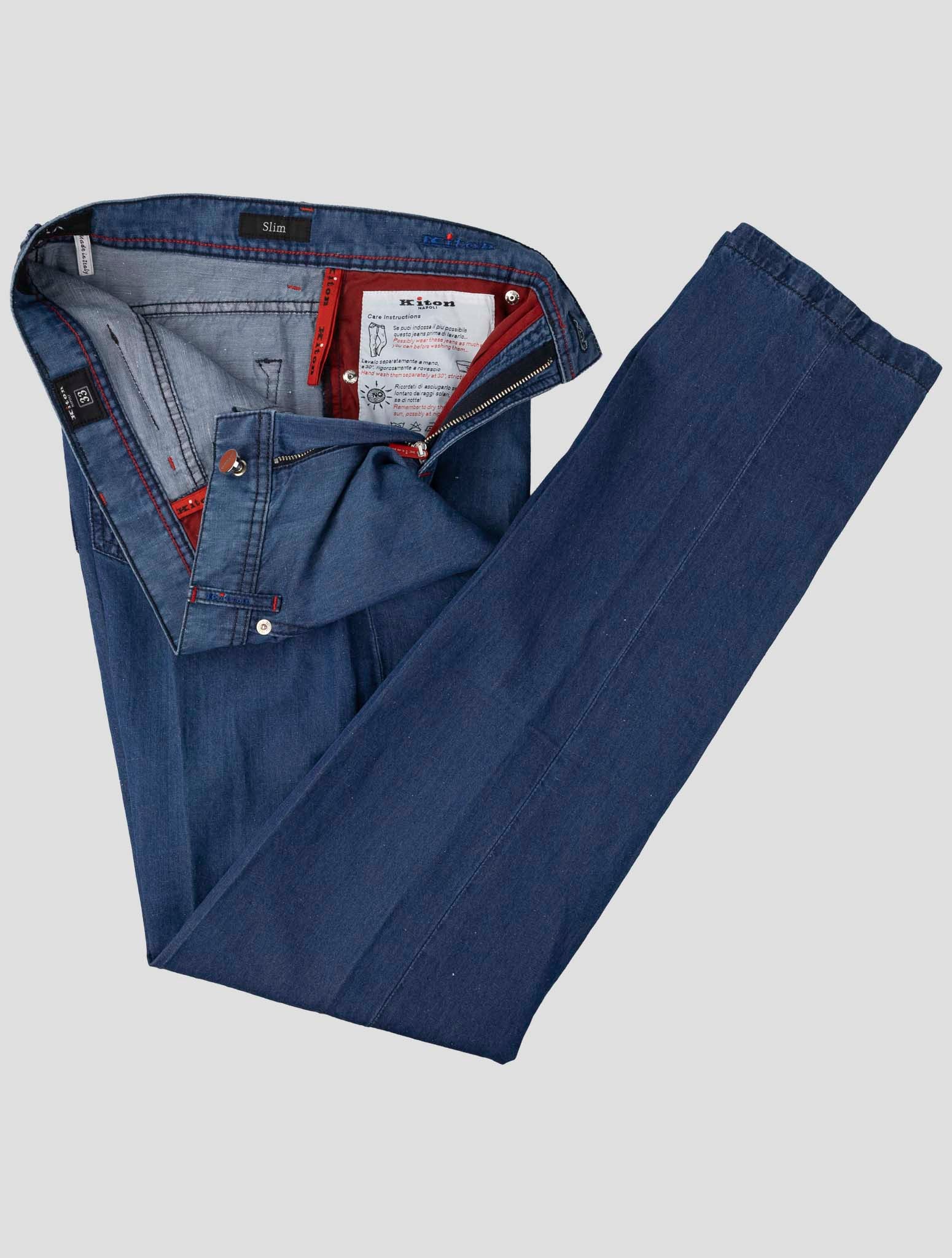 Kiton Blue Cotton Linen Jeans