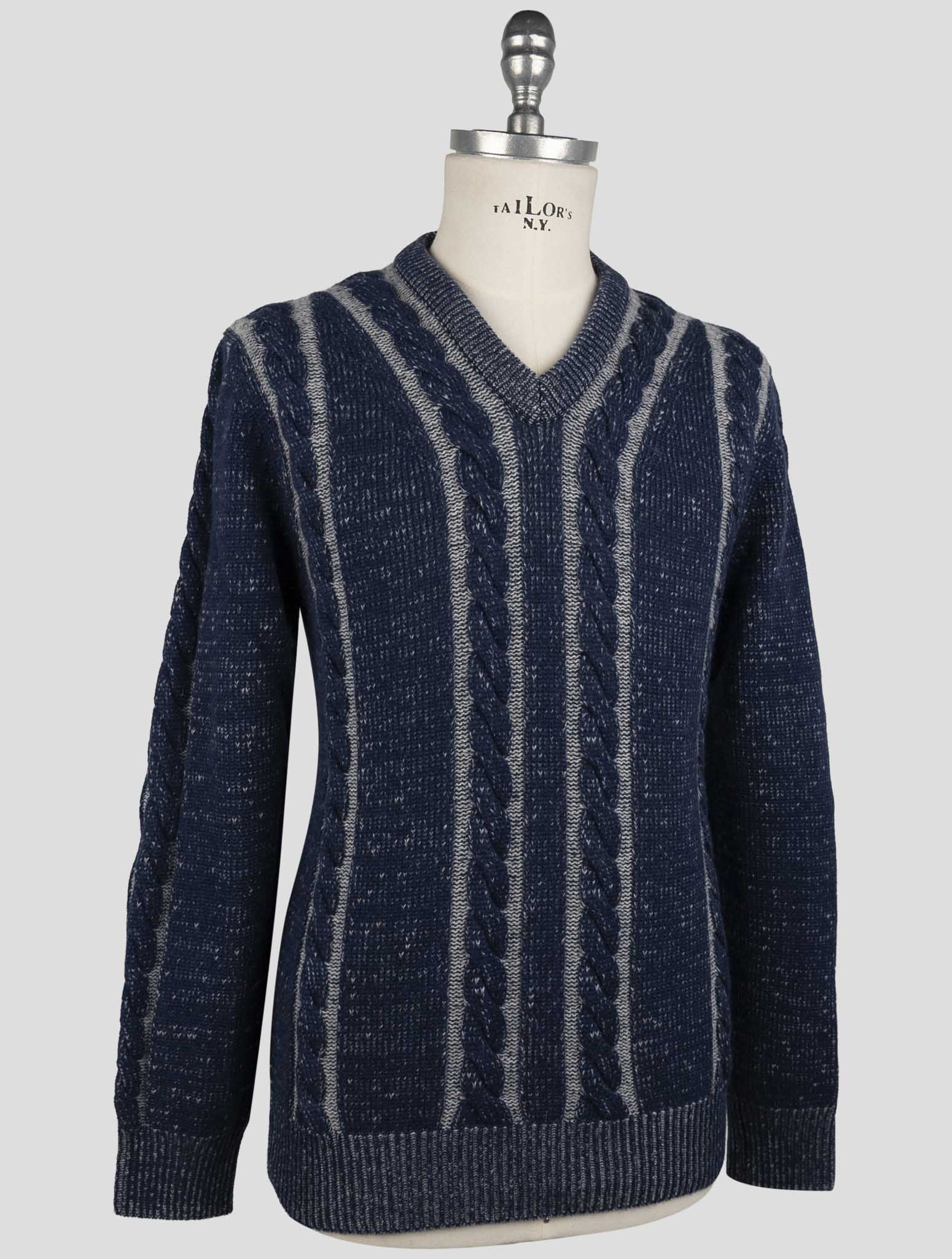 Kiton Blue Gray Cashmere Sweater V-Neck