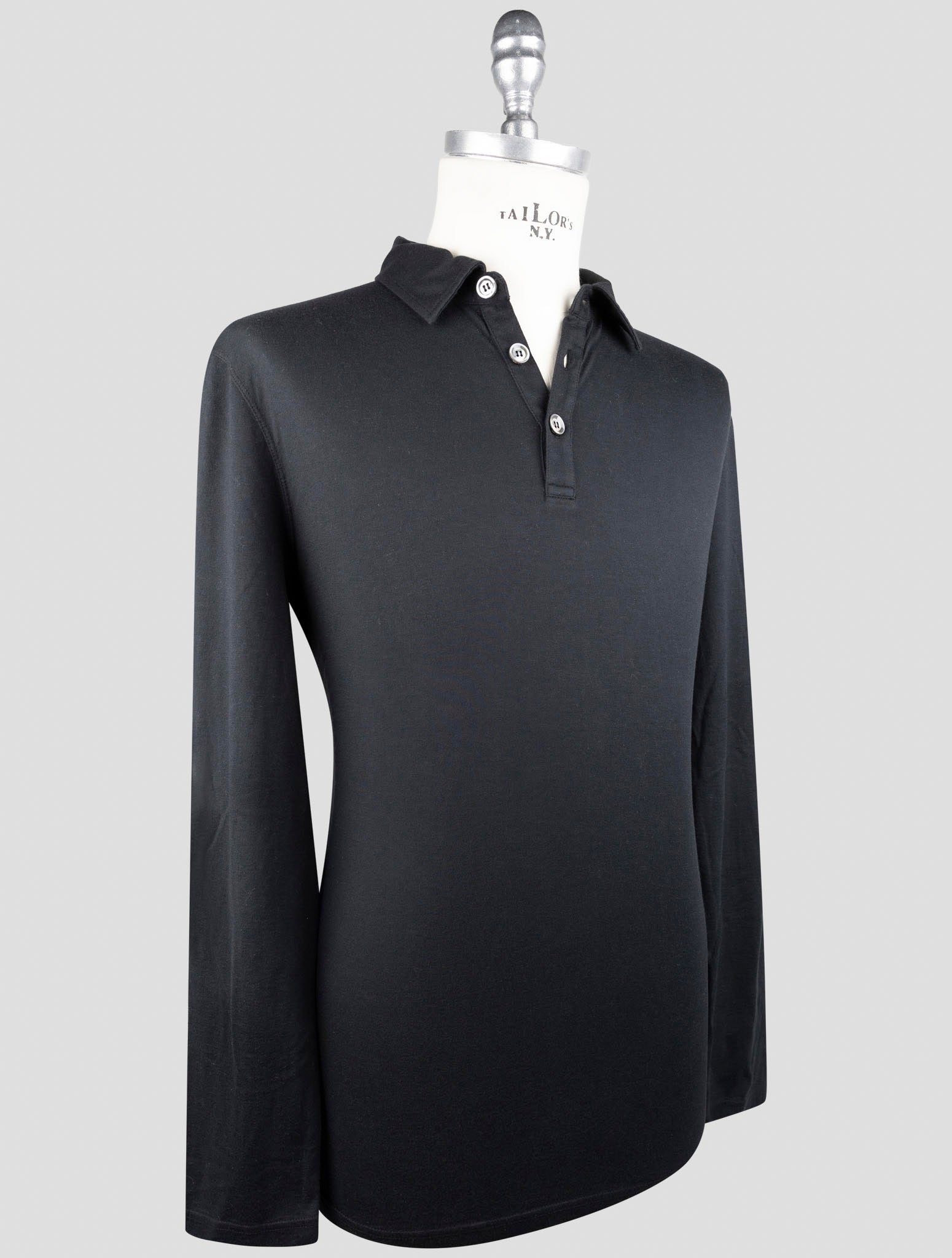 Kiton Black Cotton Cashmere Sweater Polo