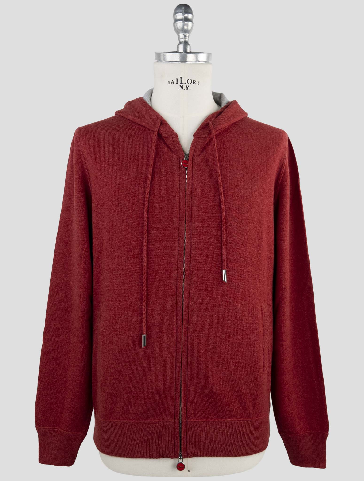 Kiton Red Cashmere Sweater Full Zip Hoodie