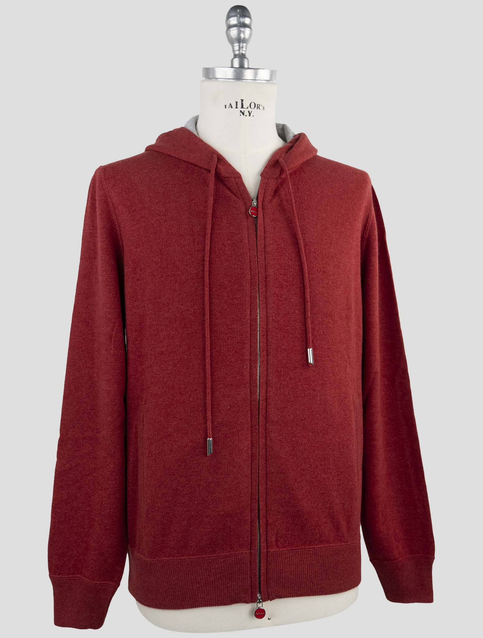 Kiton Red Cashmere Sweater Full Zip Hoodie
