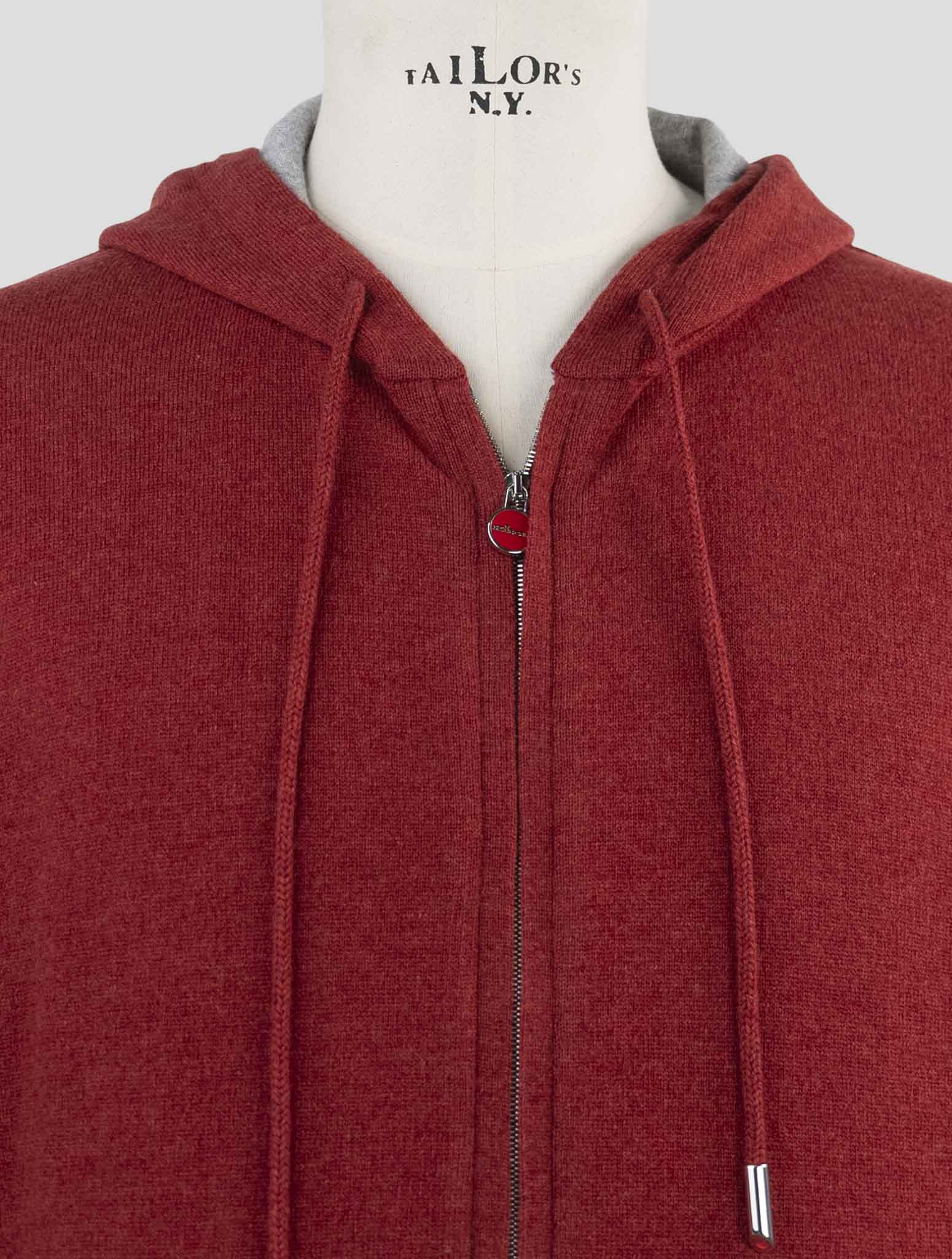 Kiton Red Cashmere Sweater Full Zip Hoodie