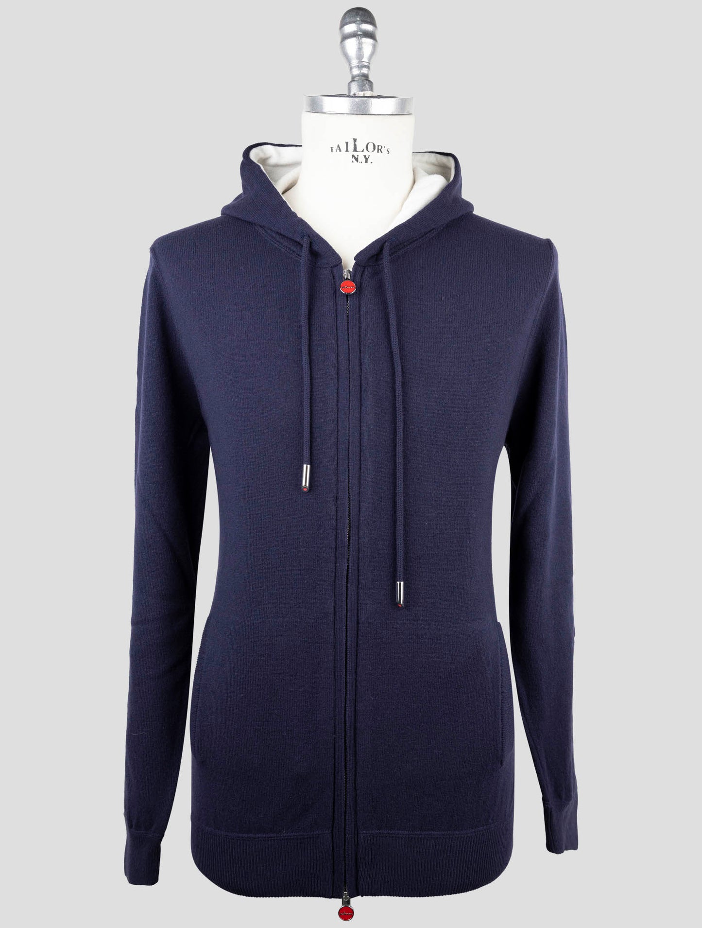 Kiton Blue Wool Sweater Full Zip Hoodie