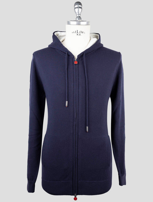 Kiton Blue Wool Sweater Full Zip Hoodie