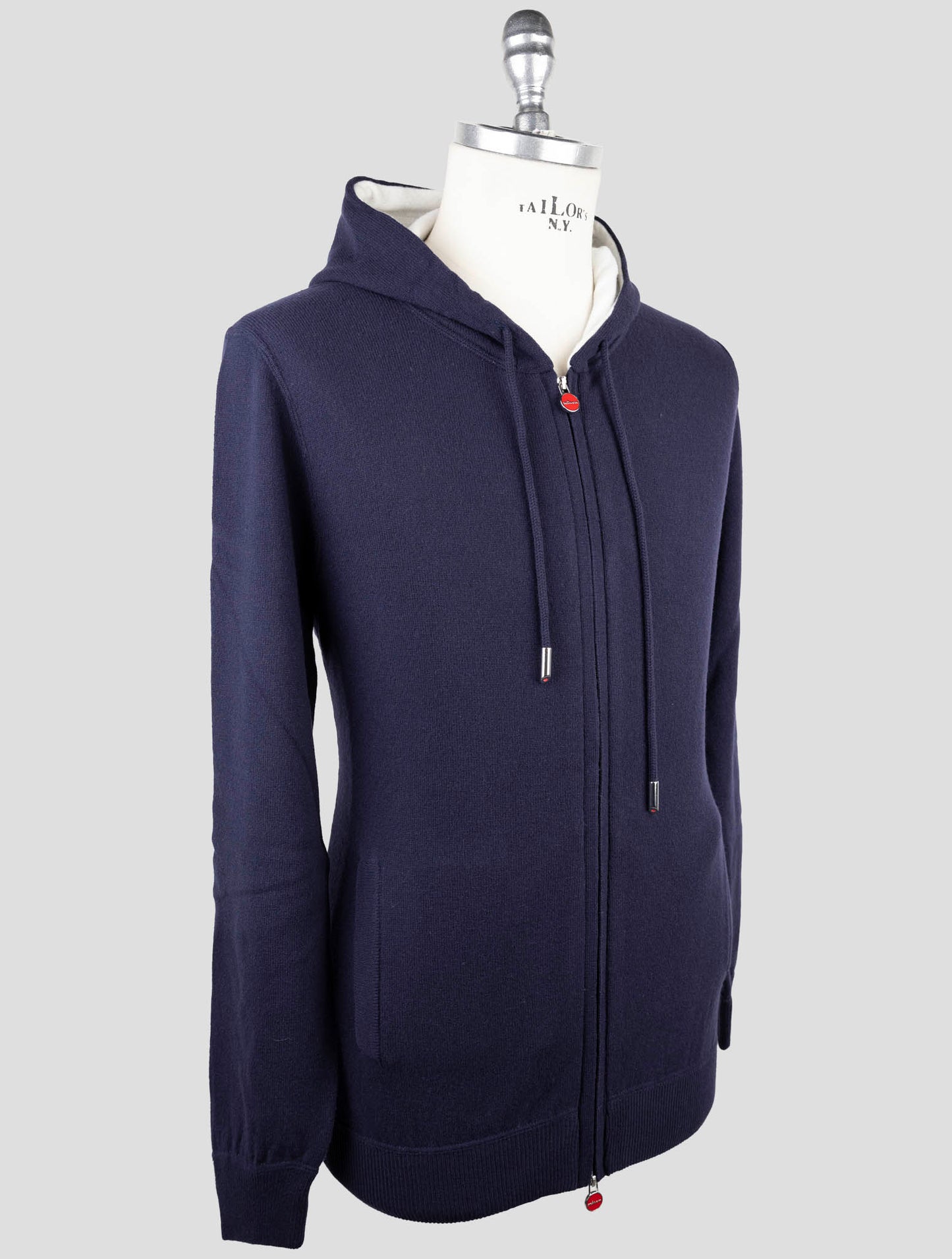 Kiton Blue Wool Sweater Full Zip Hoodie
