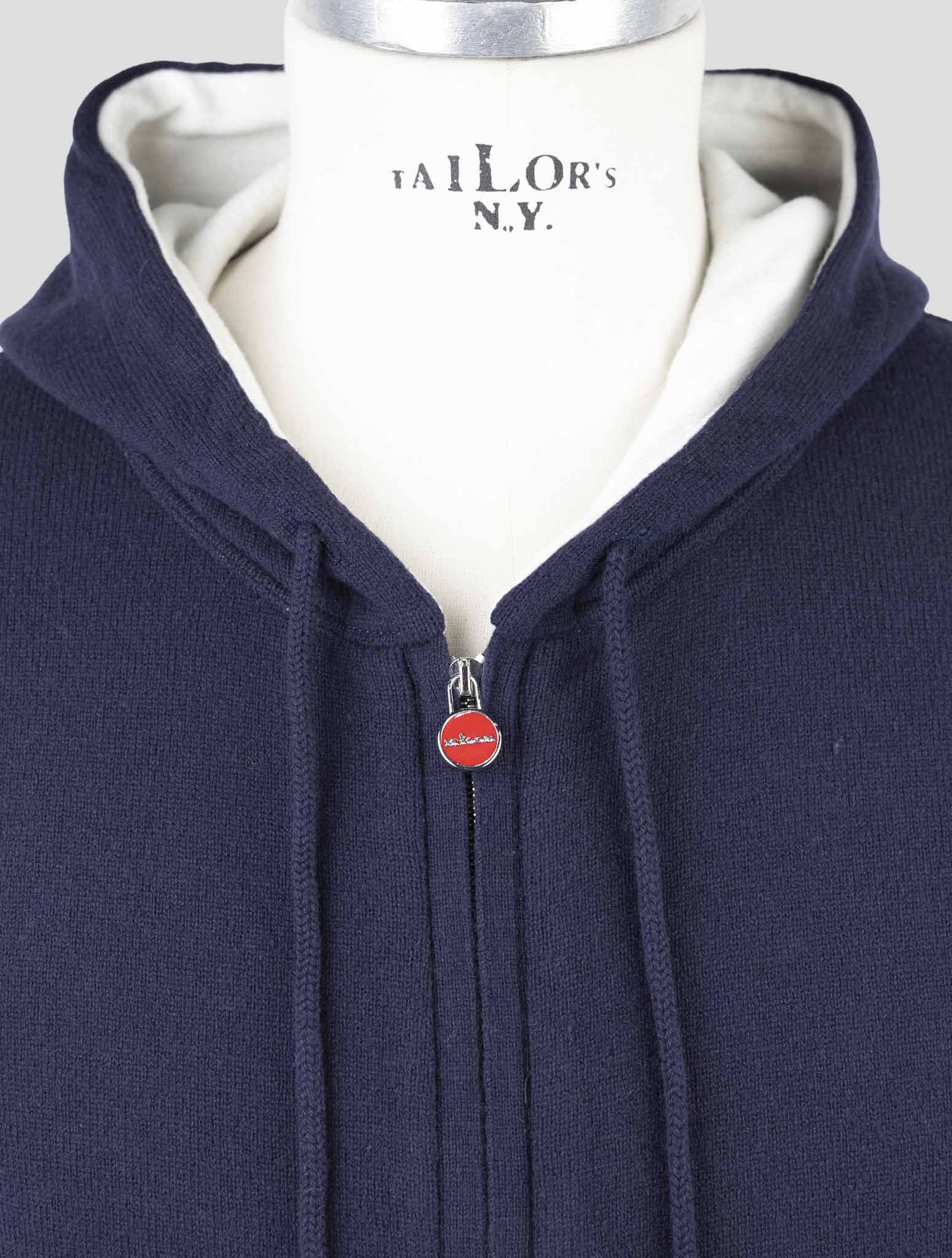 Kiton Blue Wool Sweater Full Zip Hoodie