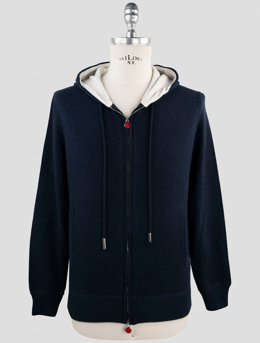 Kiton Blue Cashmere Sweater Hoodie