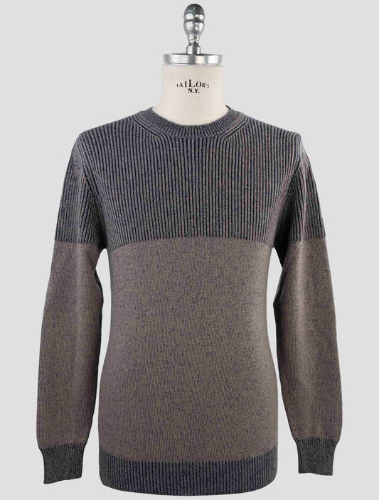 Kiton Beige Blue Cashmere Sweater Crewneck