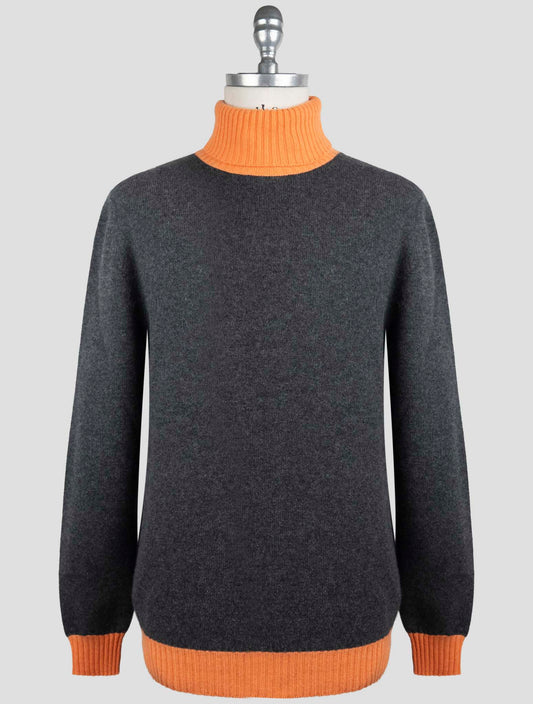 Kiton Gray Orange Cashmere Sweater Turtleneck
