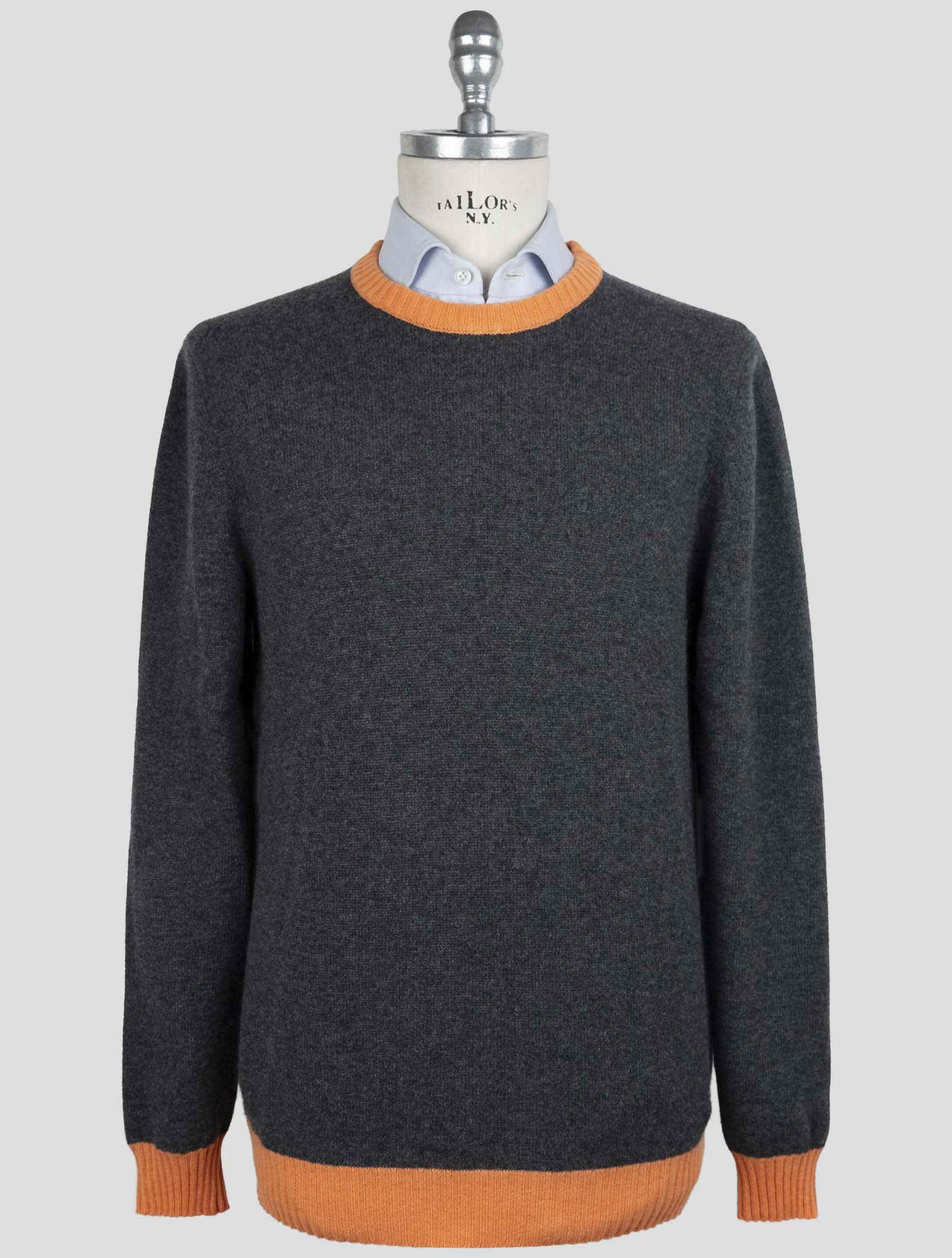 Kiton Gray Orange Cashmere Sweater Crewneck