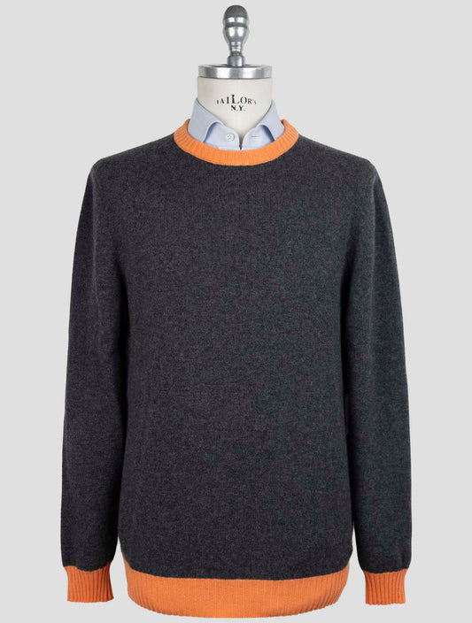 Kiton Gray Orange Cashmere Sweater Crewneck