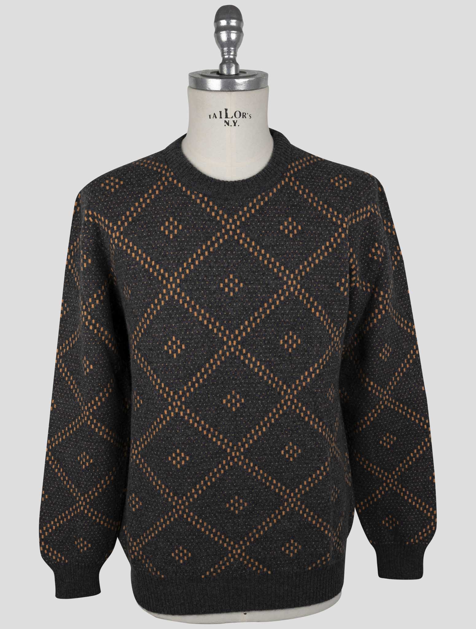 Kiton Gray Orange Cashmere Sweater Crewneck