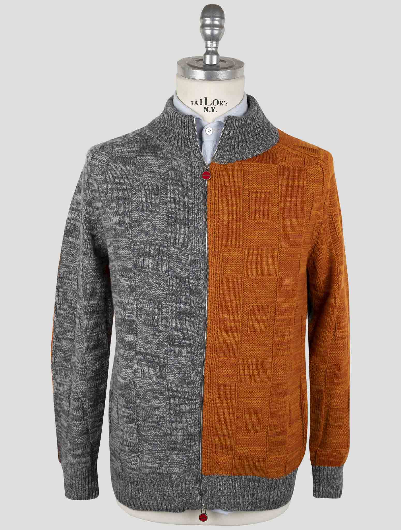 Kiton Gray Orange Cashmere Sweater Full Zip