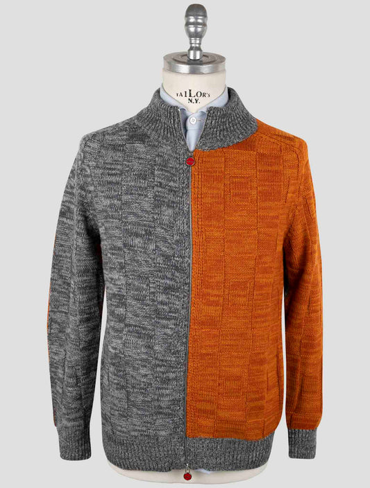 Kiton Gray Orange Cashmere Sweater Full Zip