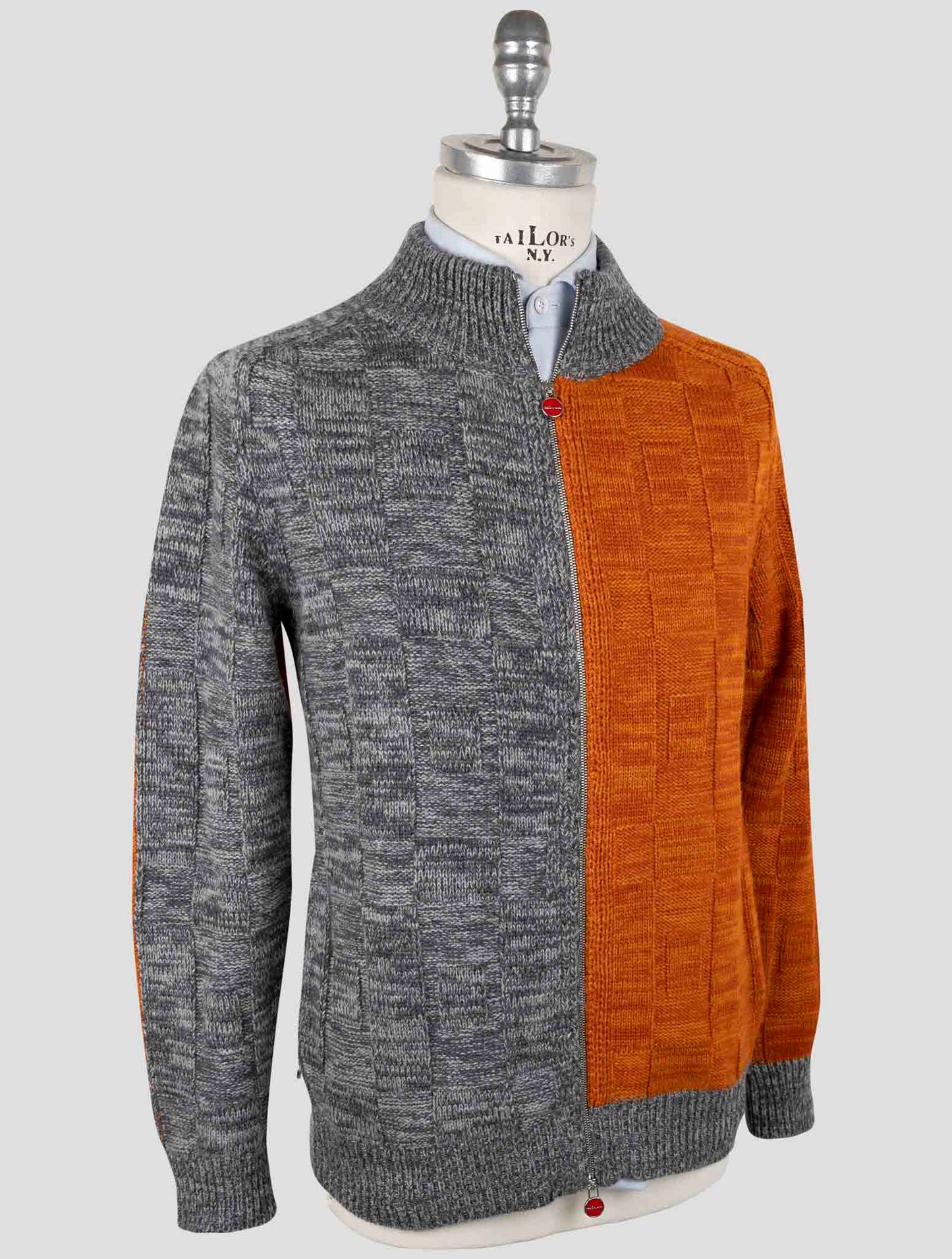 Kiton Gray Orange Cashmere Sweater Full Zip