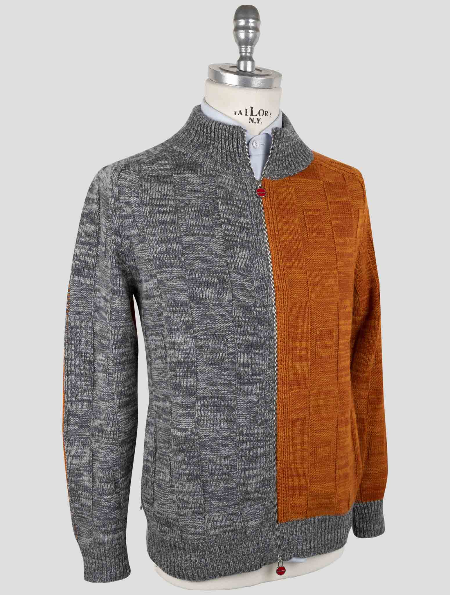 Kiton Gray Orange Cashmere Sweater Full Zip