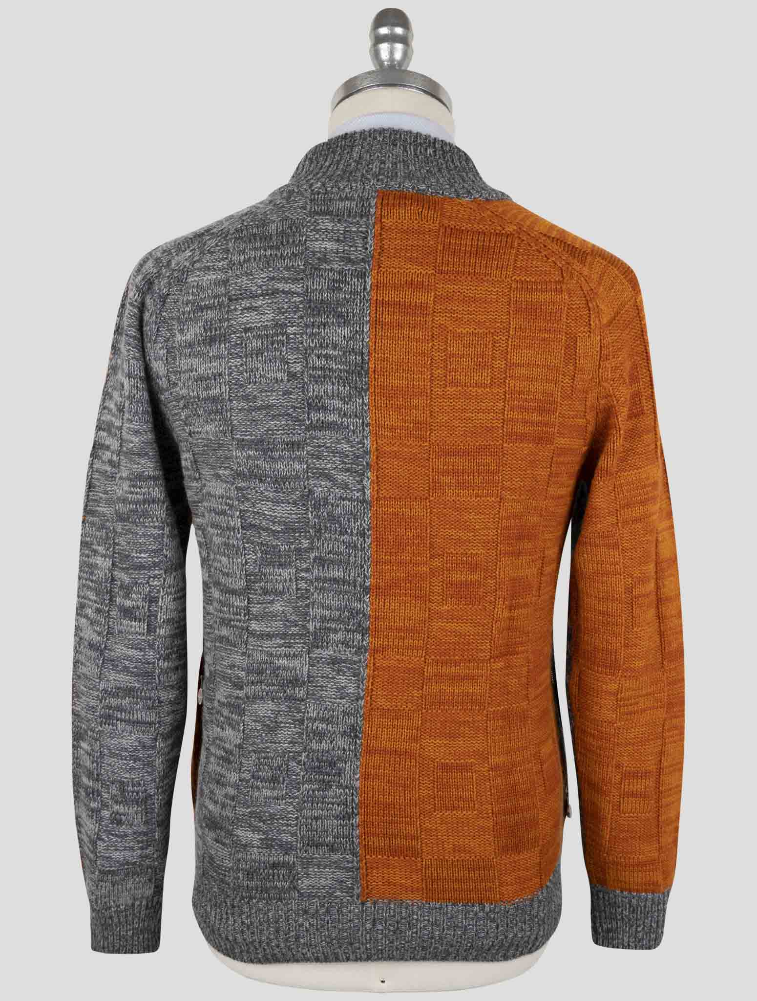 Kiton Gray Orange Cashmere Sweater Full Zip